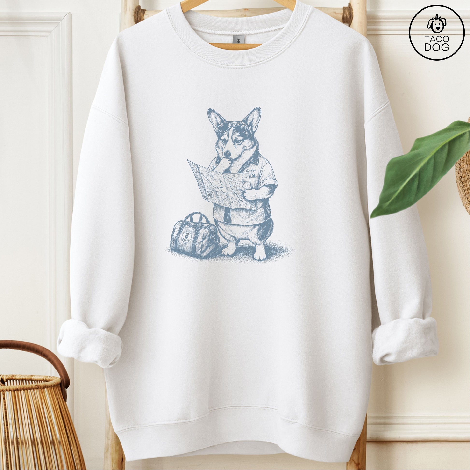 Corgi Route 66 Sweatshirt White Taco-Dog