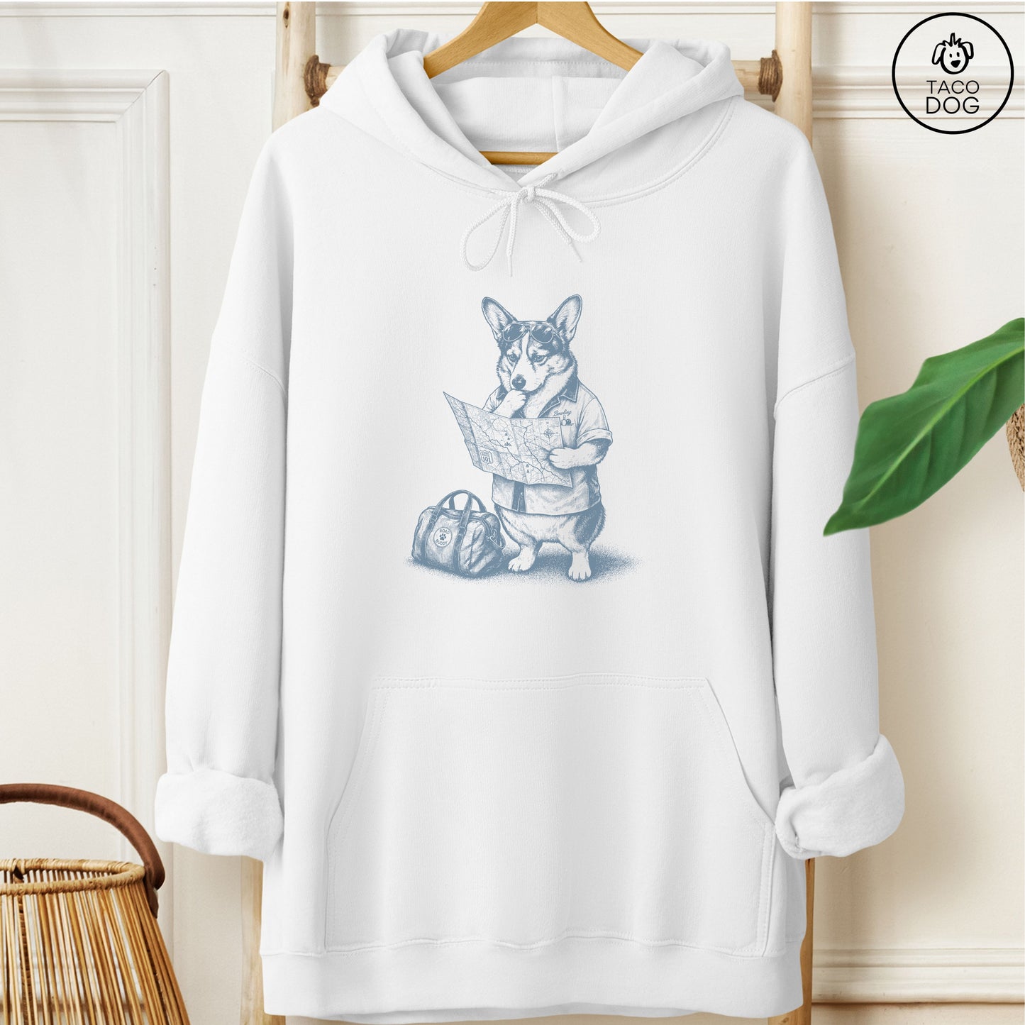 Corgi Route 66 Hoodie White Taco-Dog