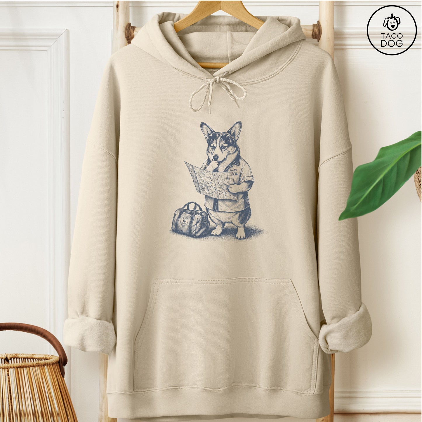 Corgi Route 66 Hoodie Sand Taco-Dog