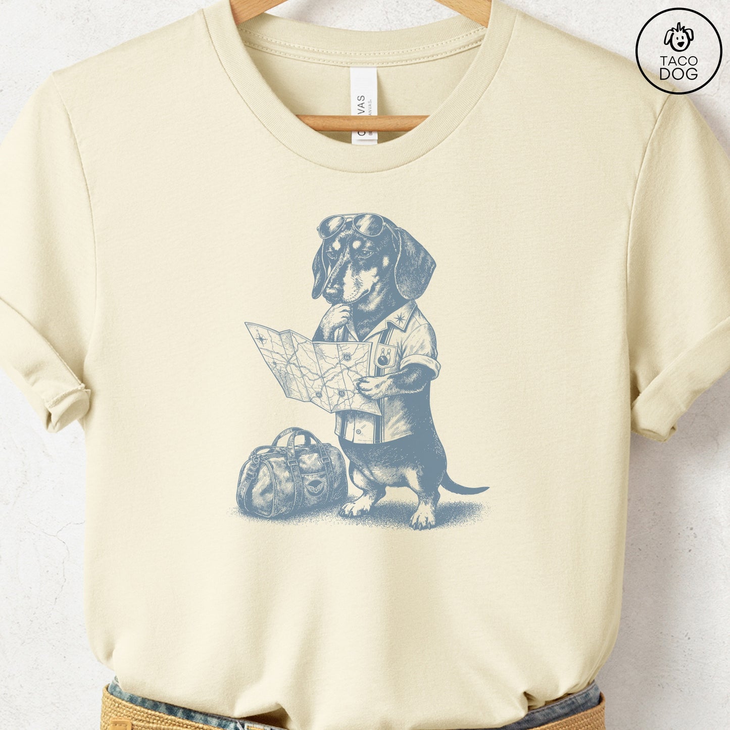 Dachshund Route 66 T-Shirt Natural Taco-Dog