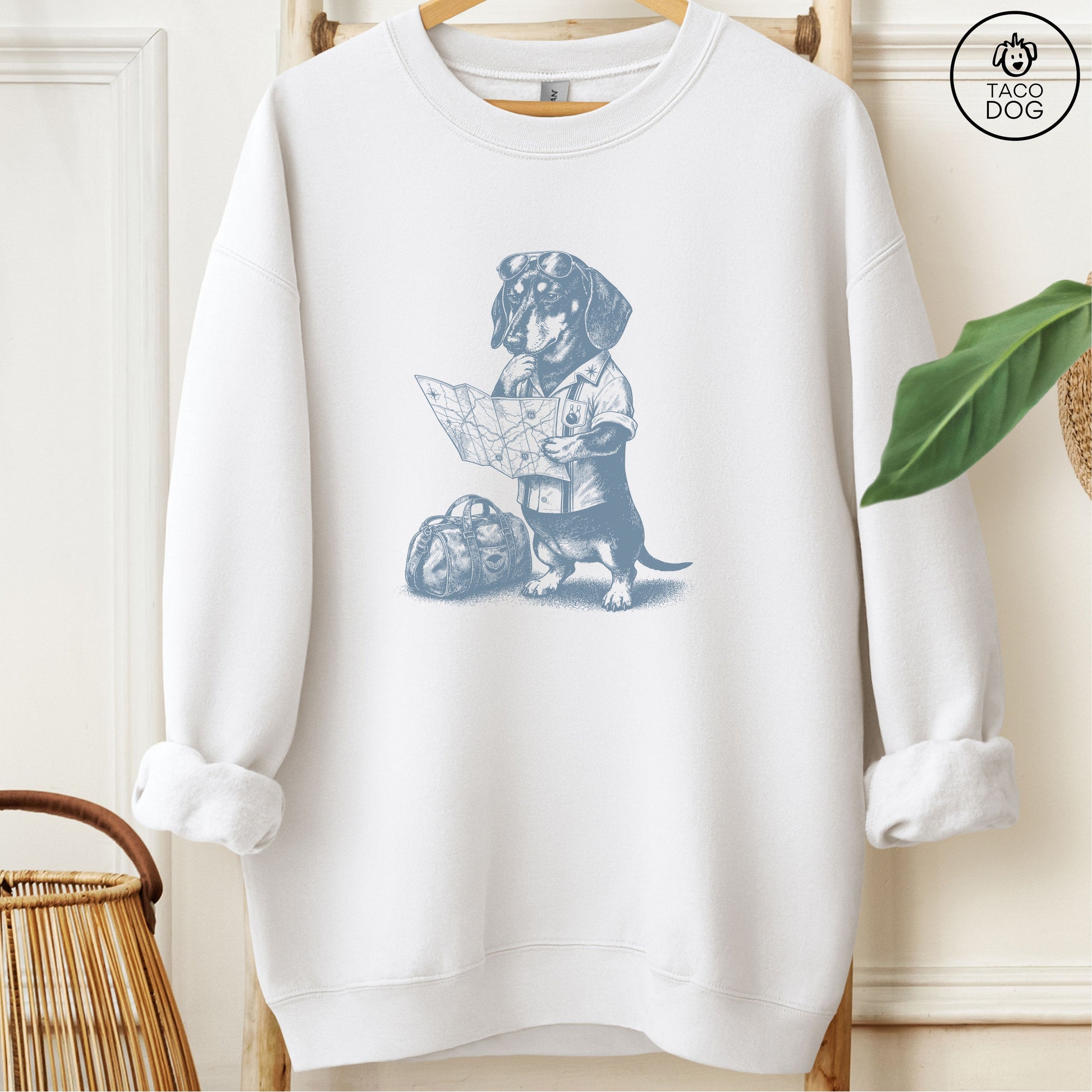 Dachshund Route 66 Sweatshirt White Taco-Dog