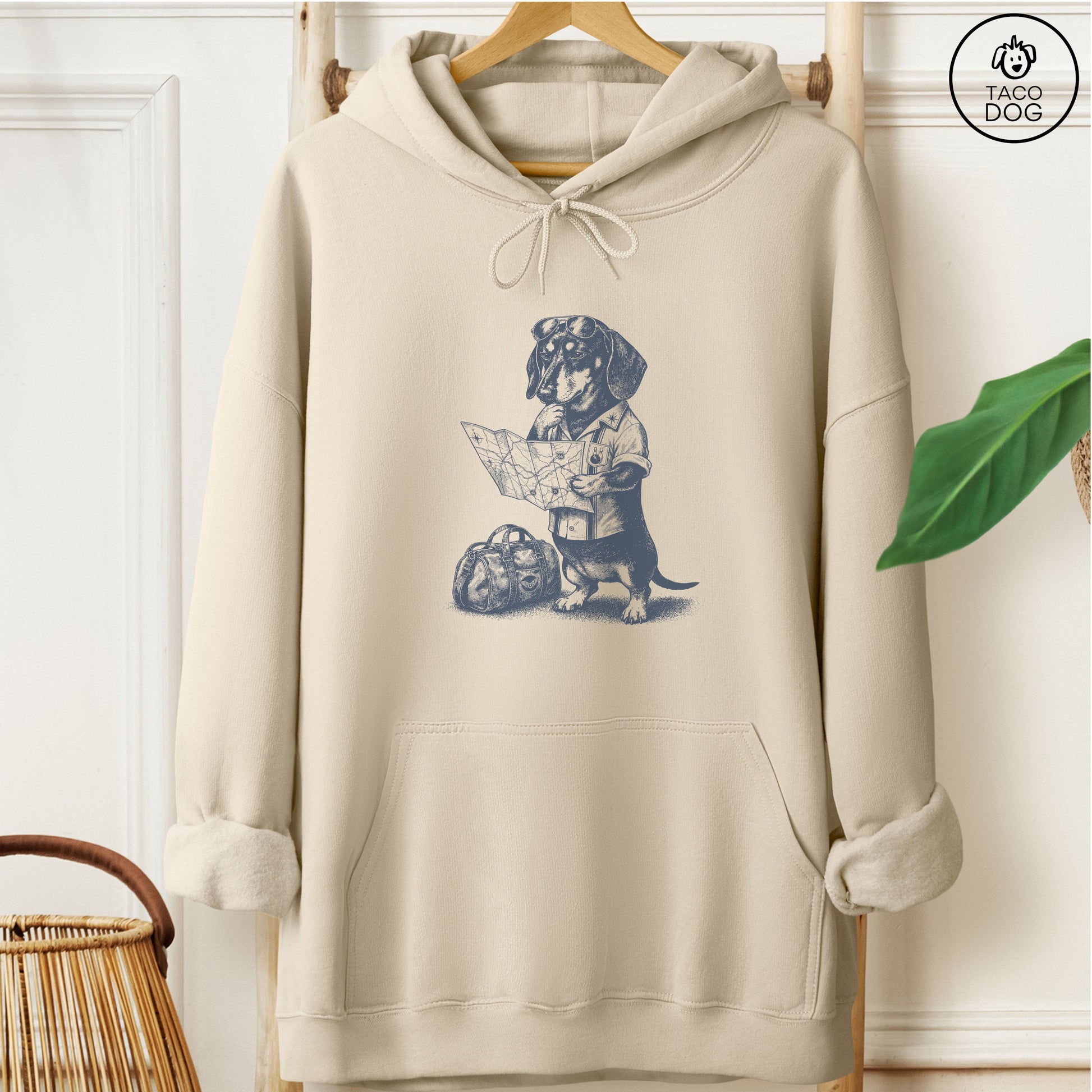 Dachshund Route 66 Hoodie Sand Taco-Dog
