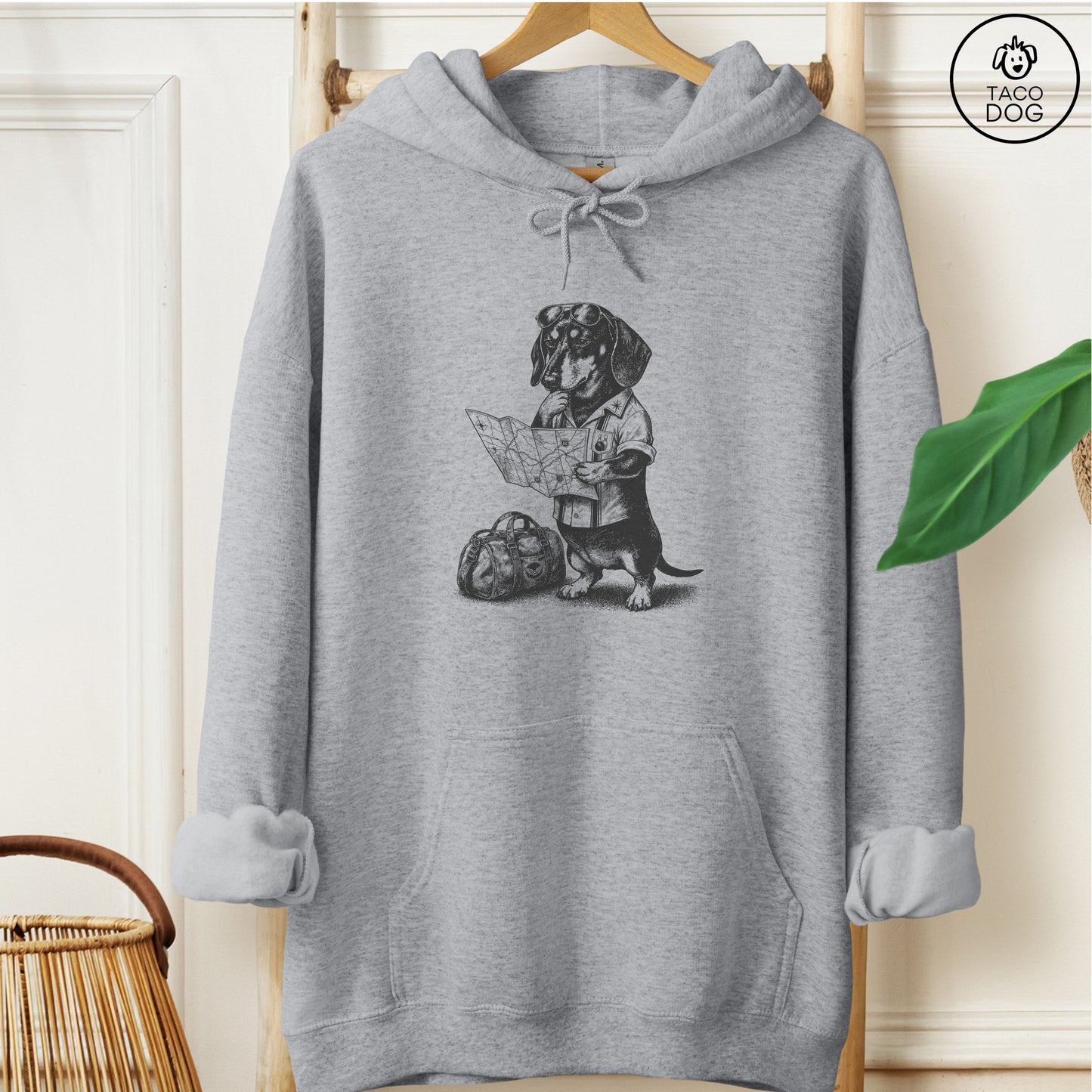 Dachshund Route 66 Hoodie Graphite Heather Taco-Dog