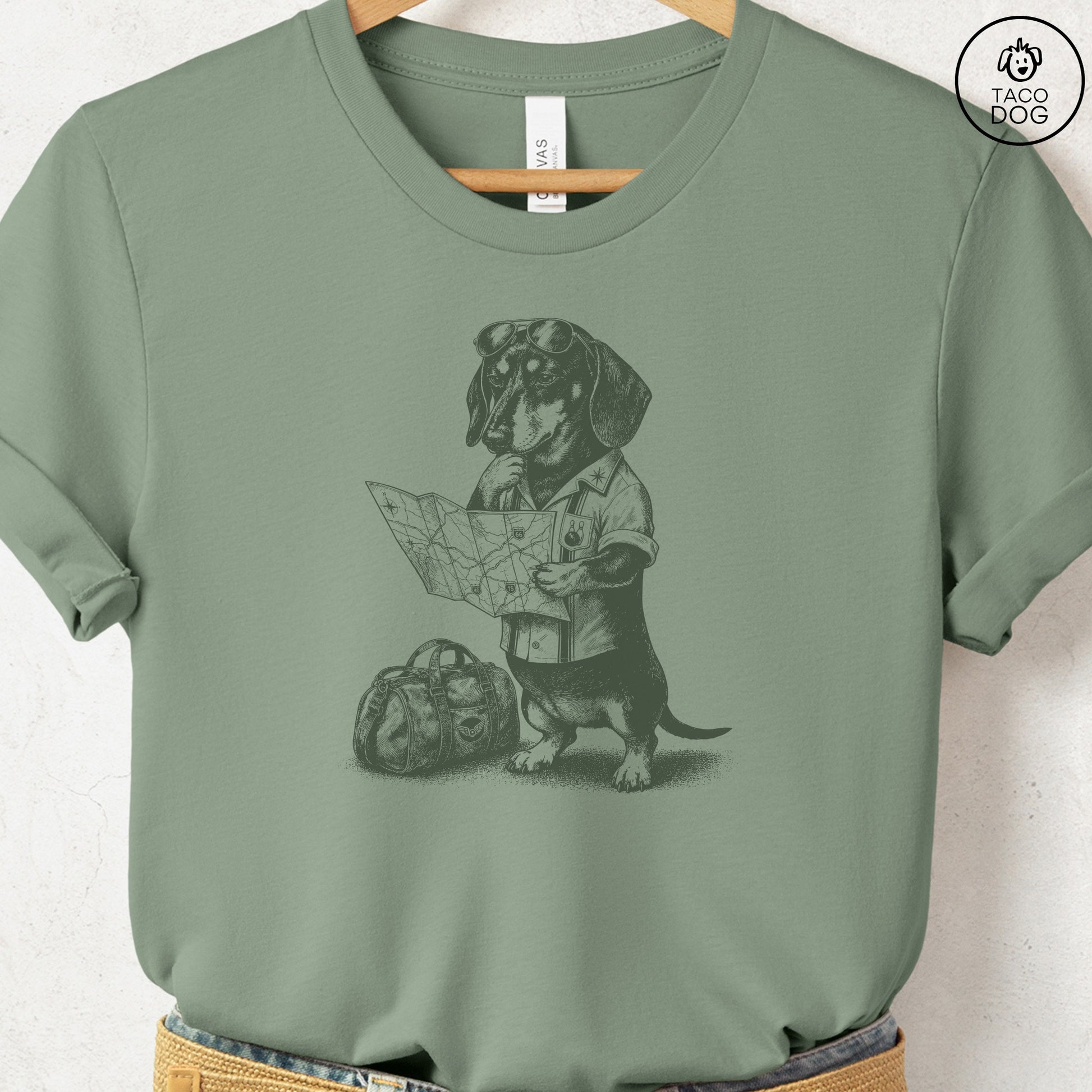 Dachshund Route 66 T-Shirt Sage Taco-Dog