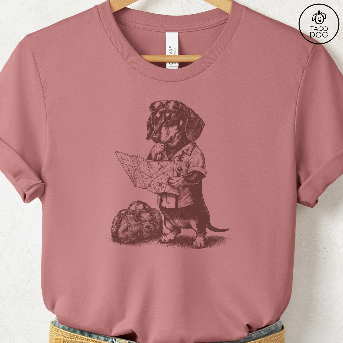 Dachshund Route 66 T-Shirt, design close-up