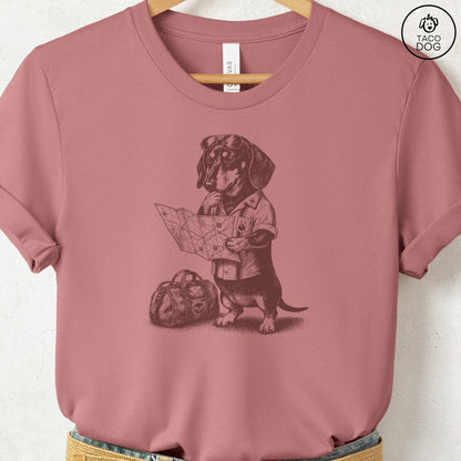 Dachshund Route 66 T-Shirt Heather Mauve Taco-Dog