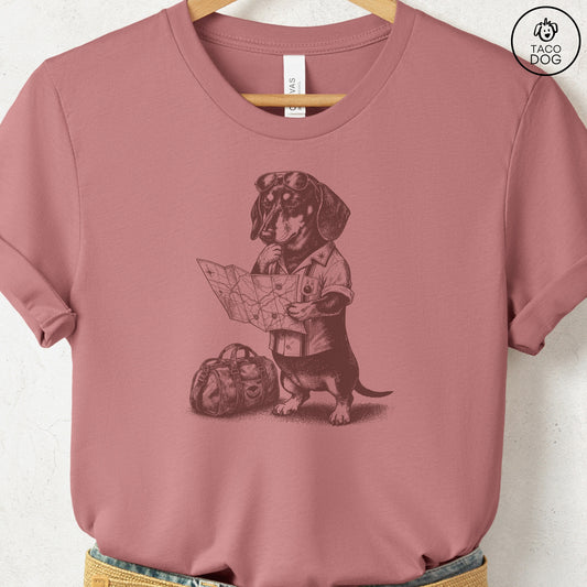 Dachshund Route 66 T-Shirt Heather Mauve Taco-Dog