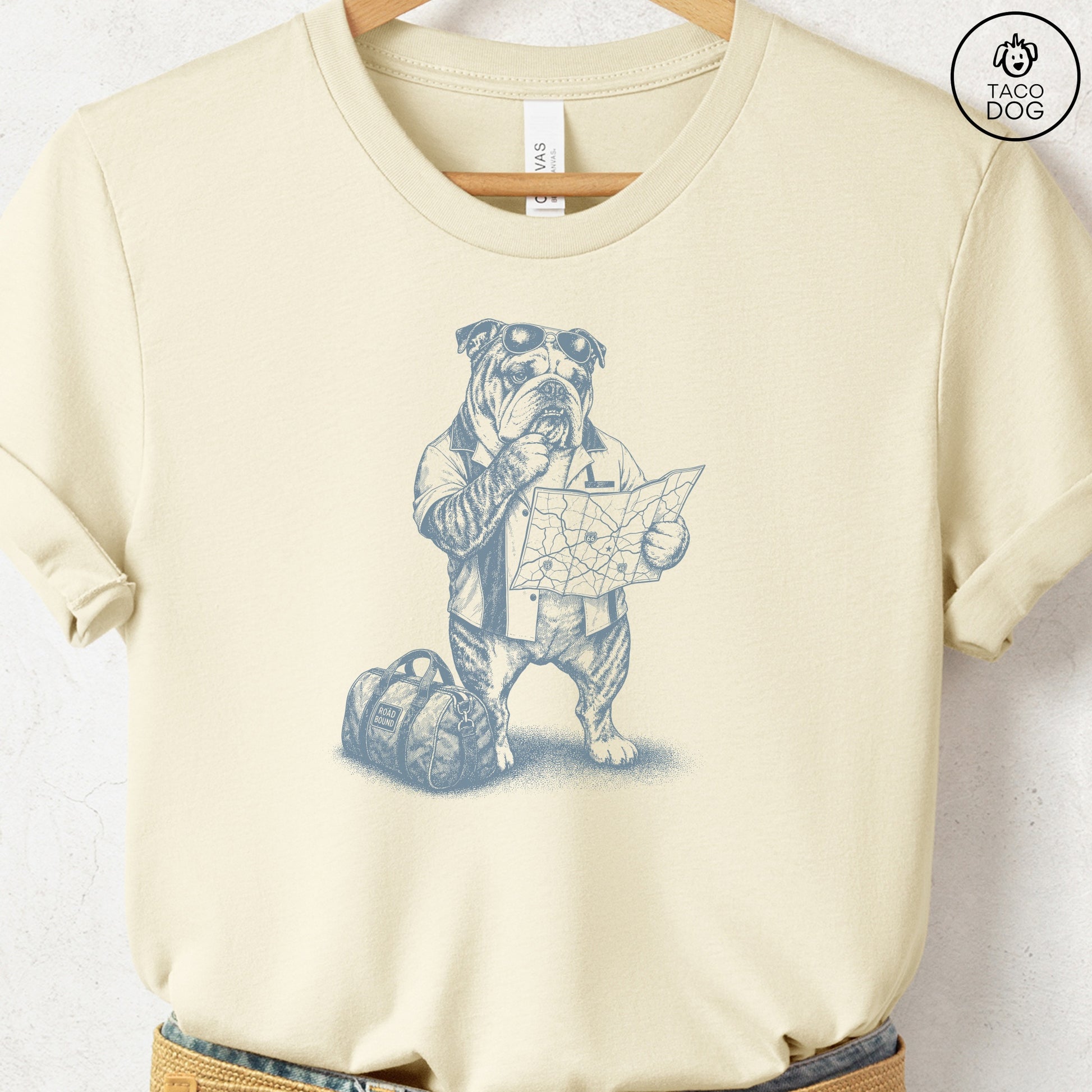 English Bulldog Route 66 T-Shirt Natural Taco-Dog