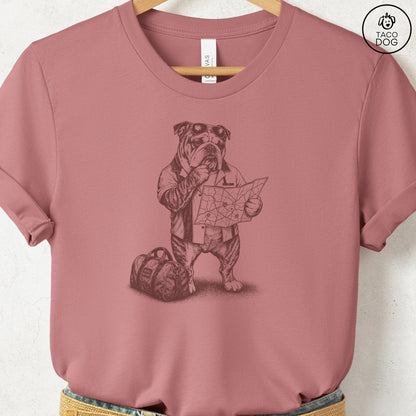 English Bulldog Route 66 T-Shirt Heather Mauve Taco-Dog