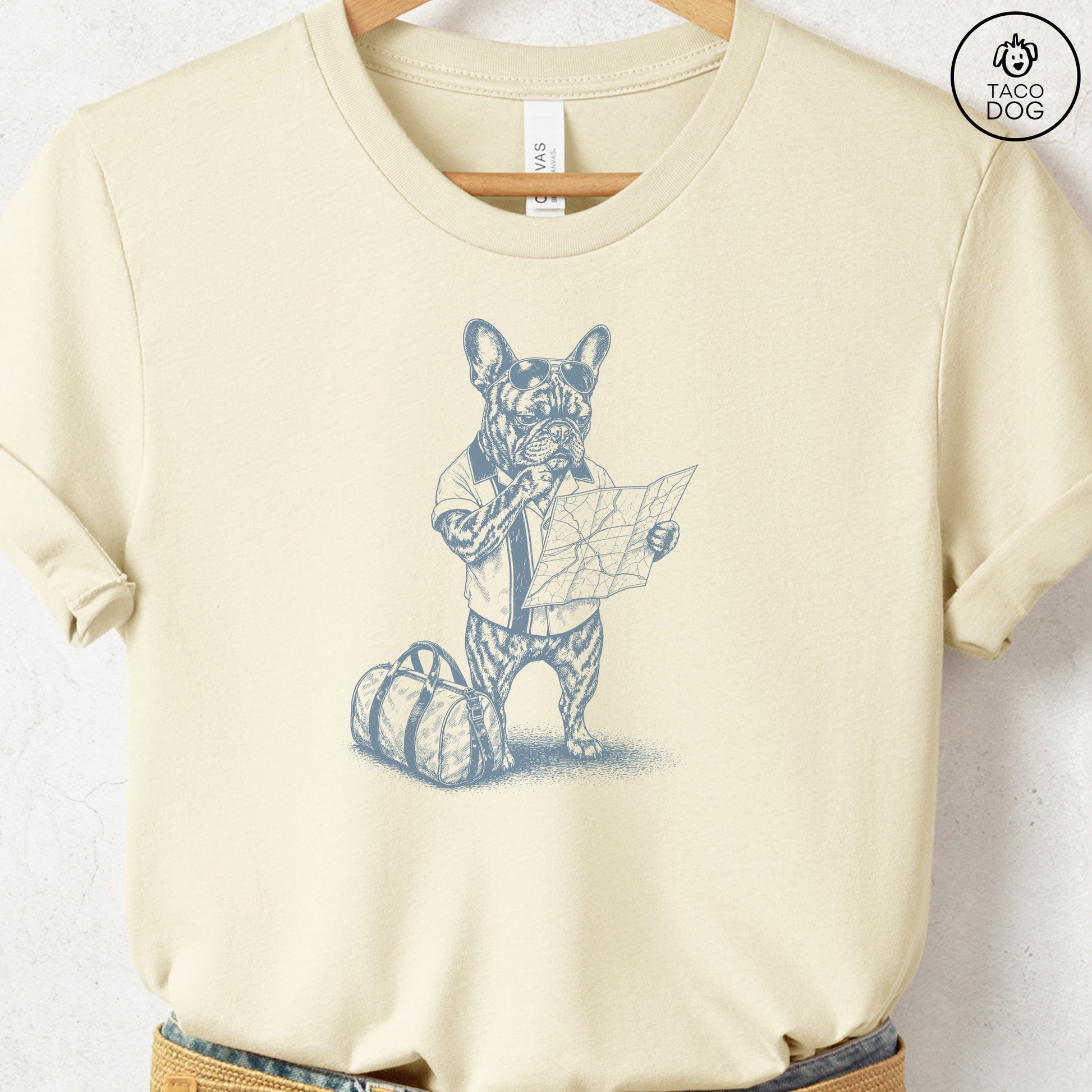 French Bulldog Frenchie Route 66 T-Shirt Natural Taco-Dog