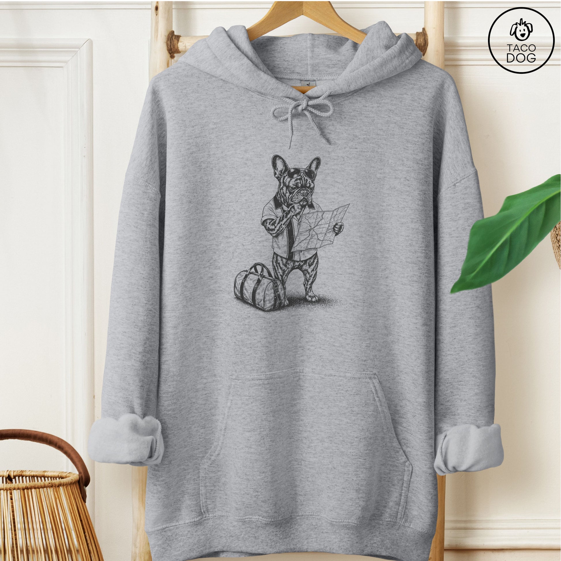 French Bulldog Frenchie Route 66 Hoodie Graphite Heather Taco-Dog