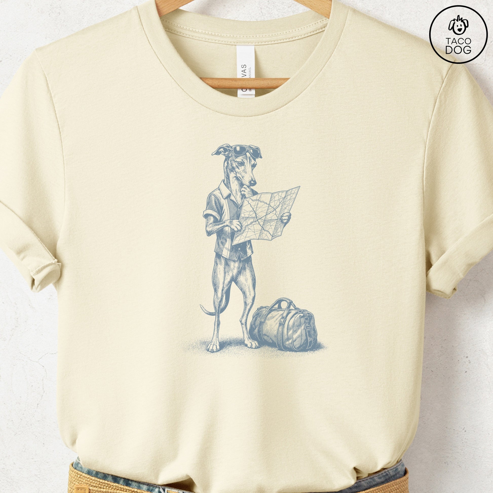 Italian Greyhound Whippet Route 66 T-Shirt Natural Taco-Dog