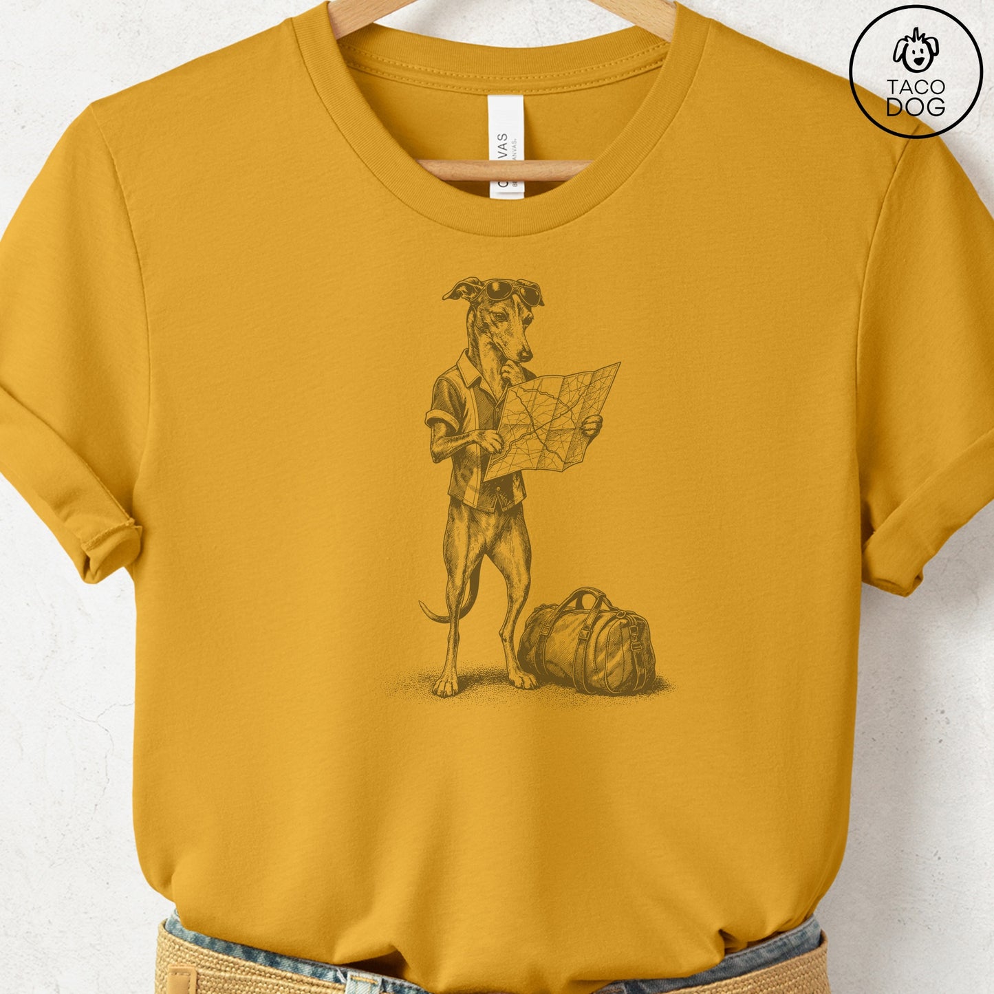 Italian Greyhound Whippet Route 66 T-Shirt Mustard Taco-Dog