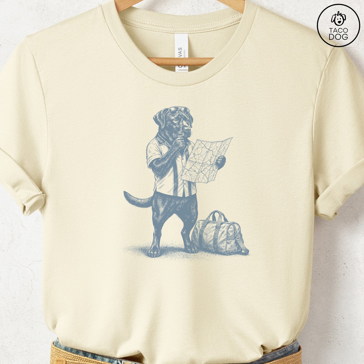 Labrador Route 66 T-Shirt Natural Taco-Dog