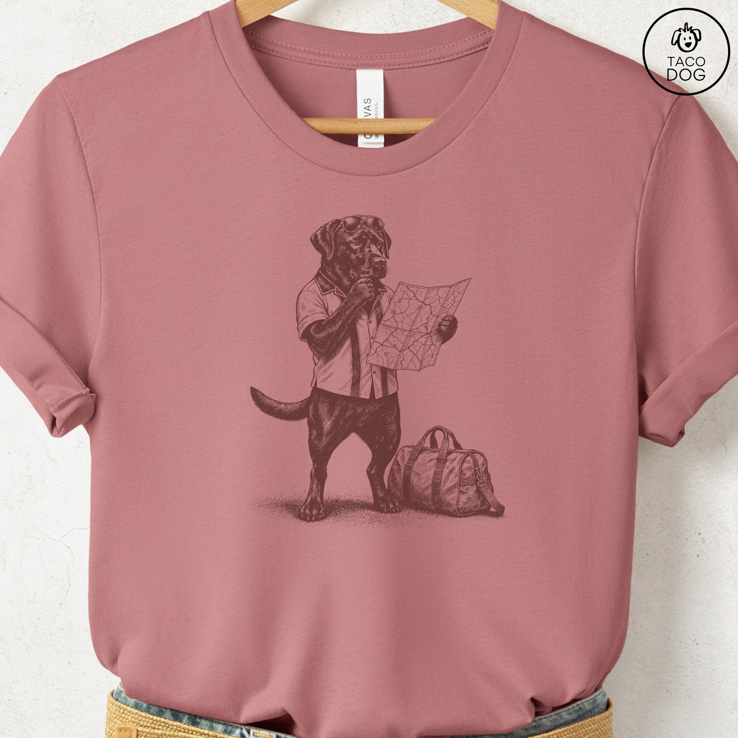 Labrador Route 66 T-Shirt Heather Mauve Taco-Dog