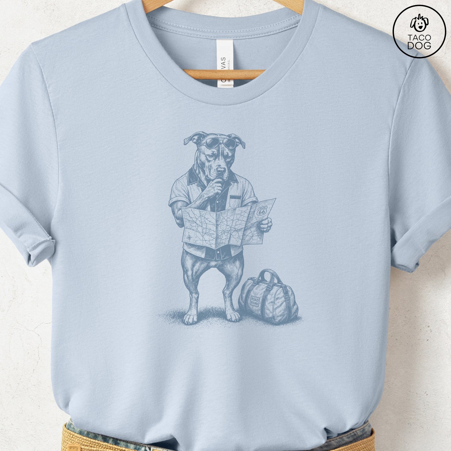 Pitbull Route 66 T-Shirt Light Blue Taco-Dog