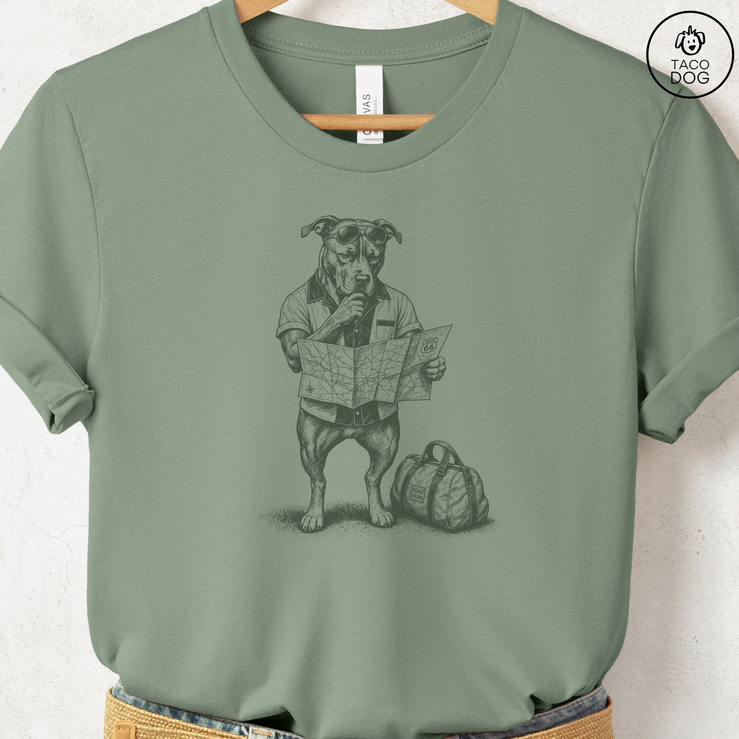 Pitbull Route 66 T-Shirt Sage Taco-Dog
