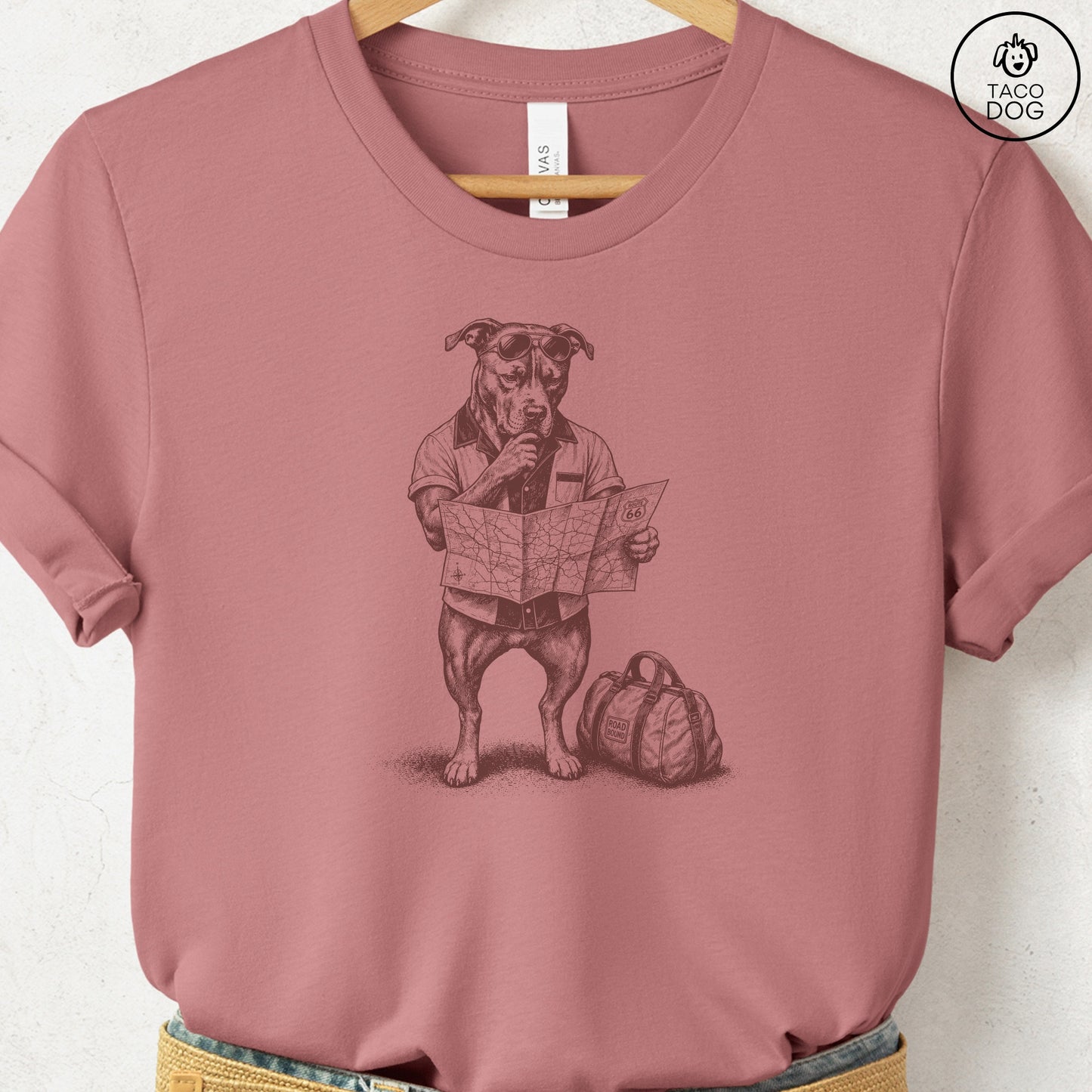 Pitbull Route 66 T-Shirt Heather Mauve Taco-Dog