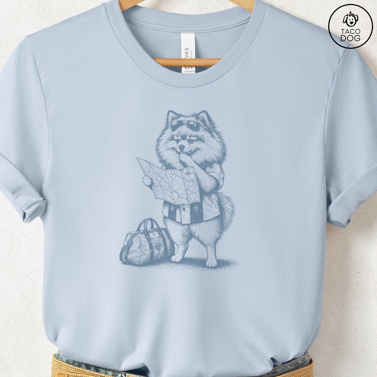 Pomeranian Route 66 T-Shirt Light Blue Taco-Dog