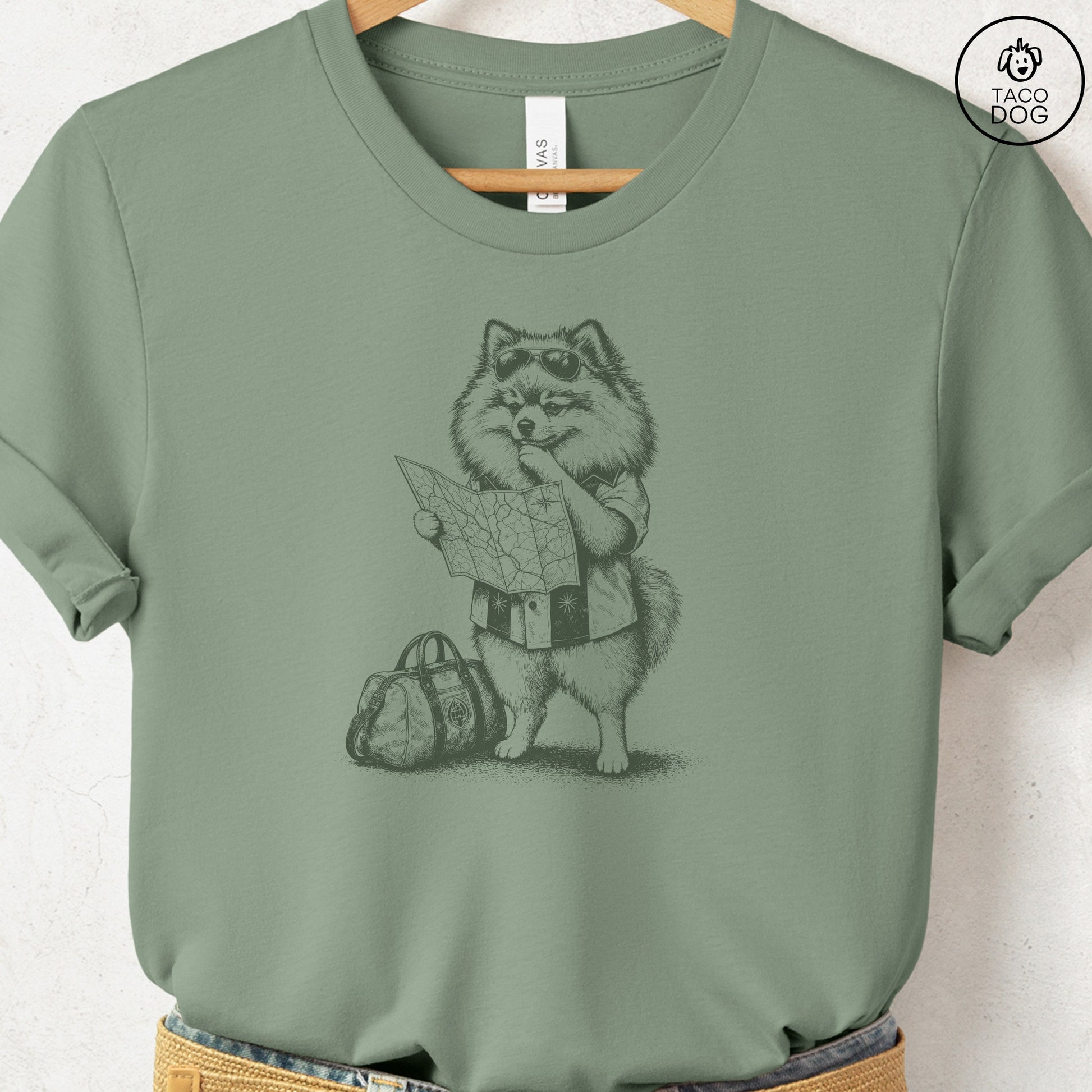 Pomeranian Route 66 T-Shirt Sage Taco-Dog