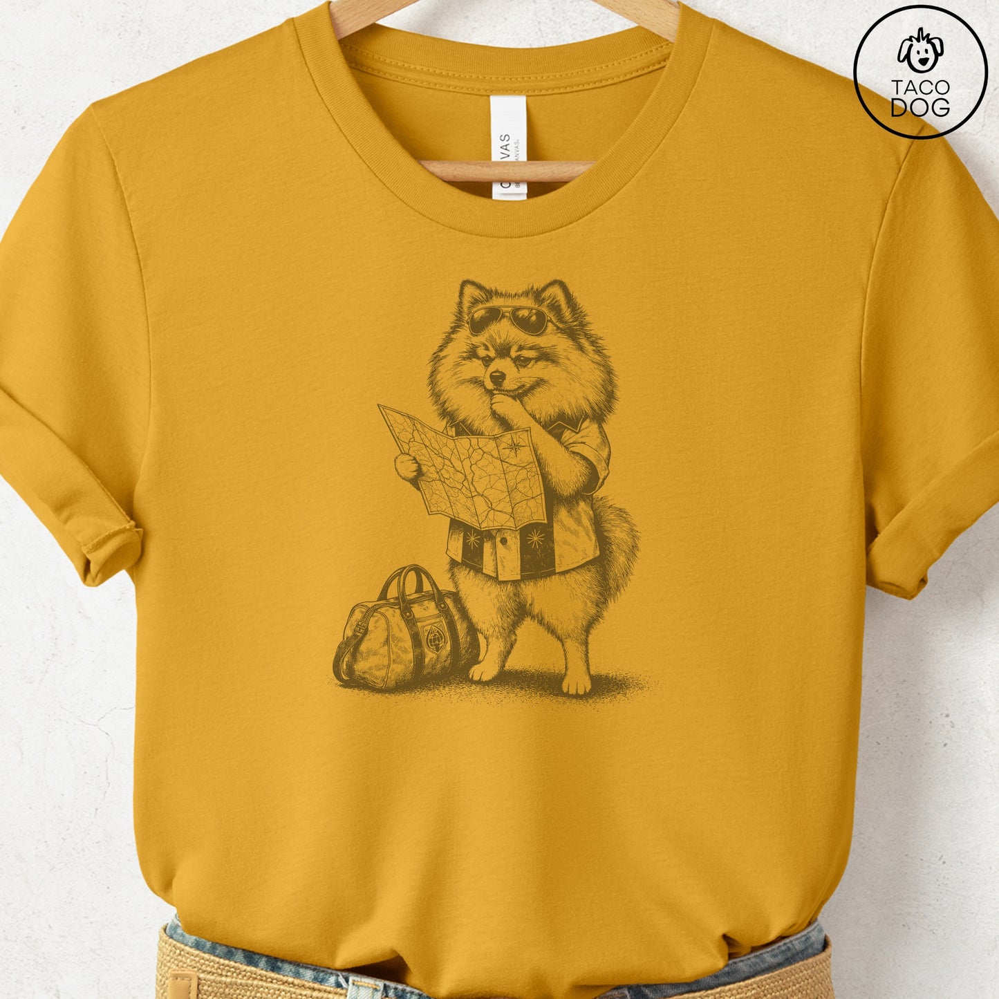 Pomeranian Route 66 T-Shirt Mustard Taco-Dog