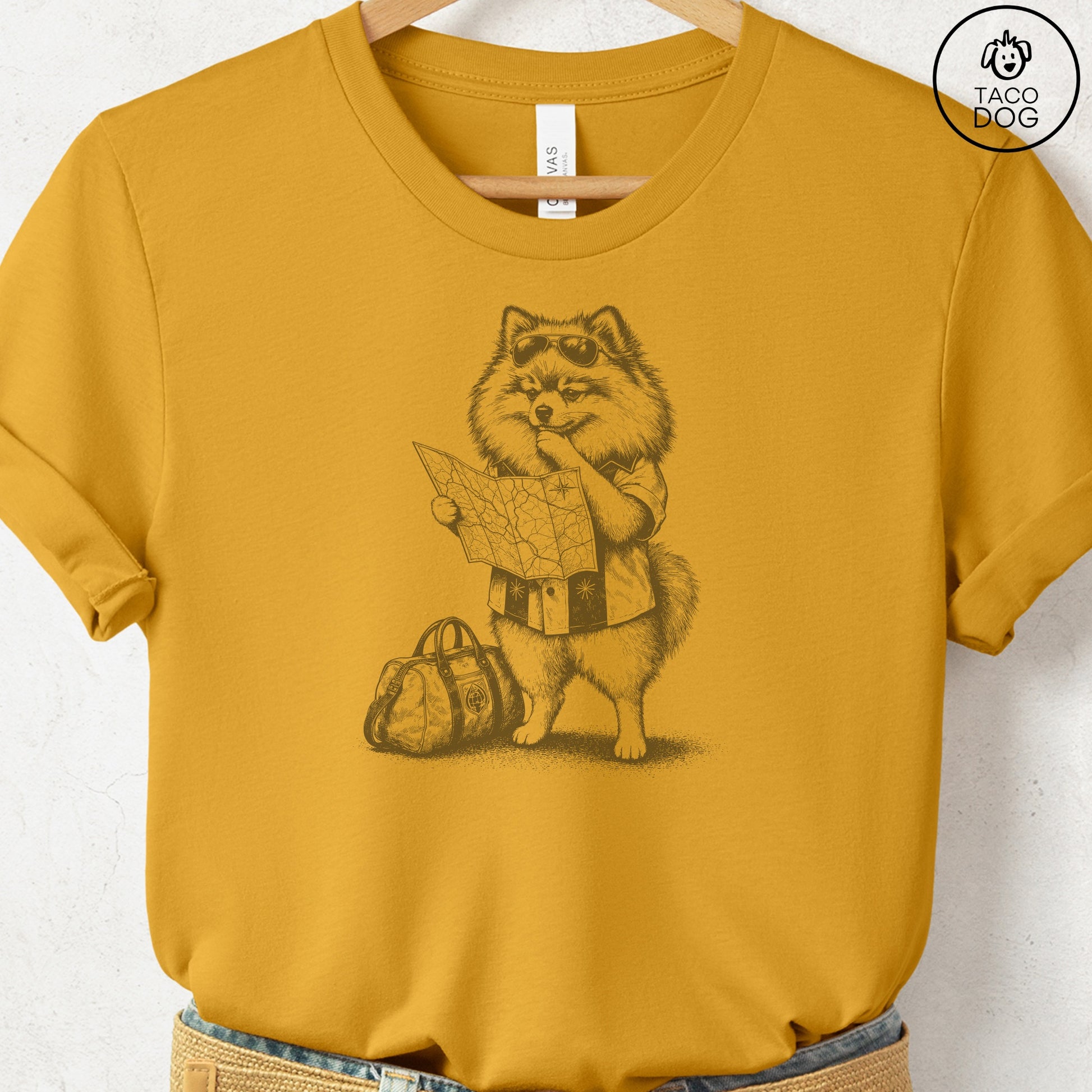 Pomeranian Route 66 T-Shirt Mustard Taco-Dog