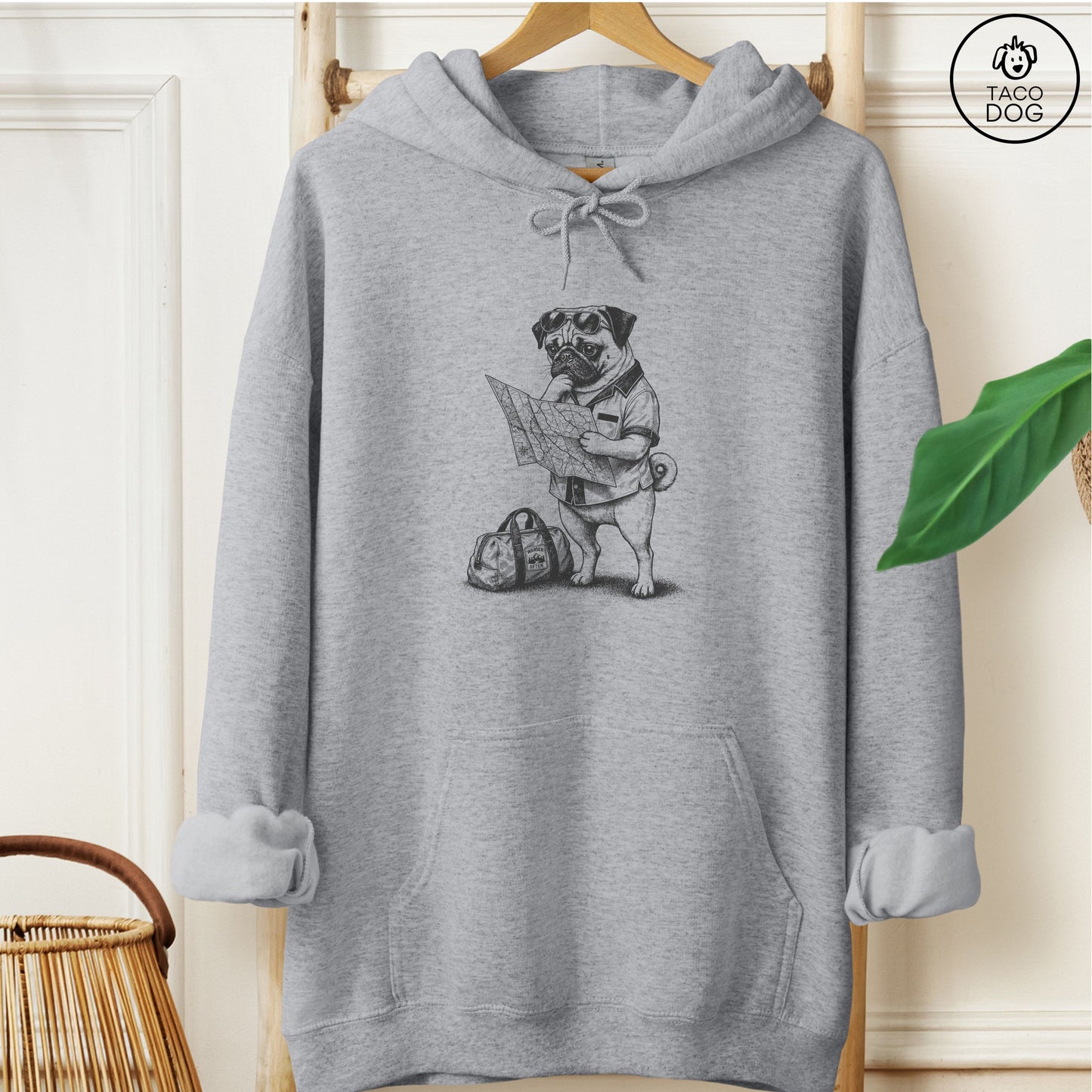 Pug Route 66 Hoodie Graphite Heather Taco-Dog