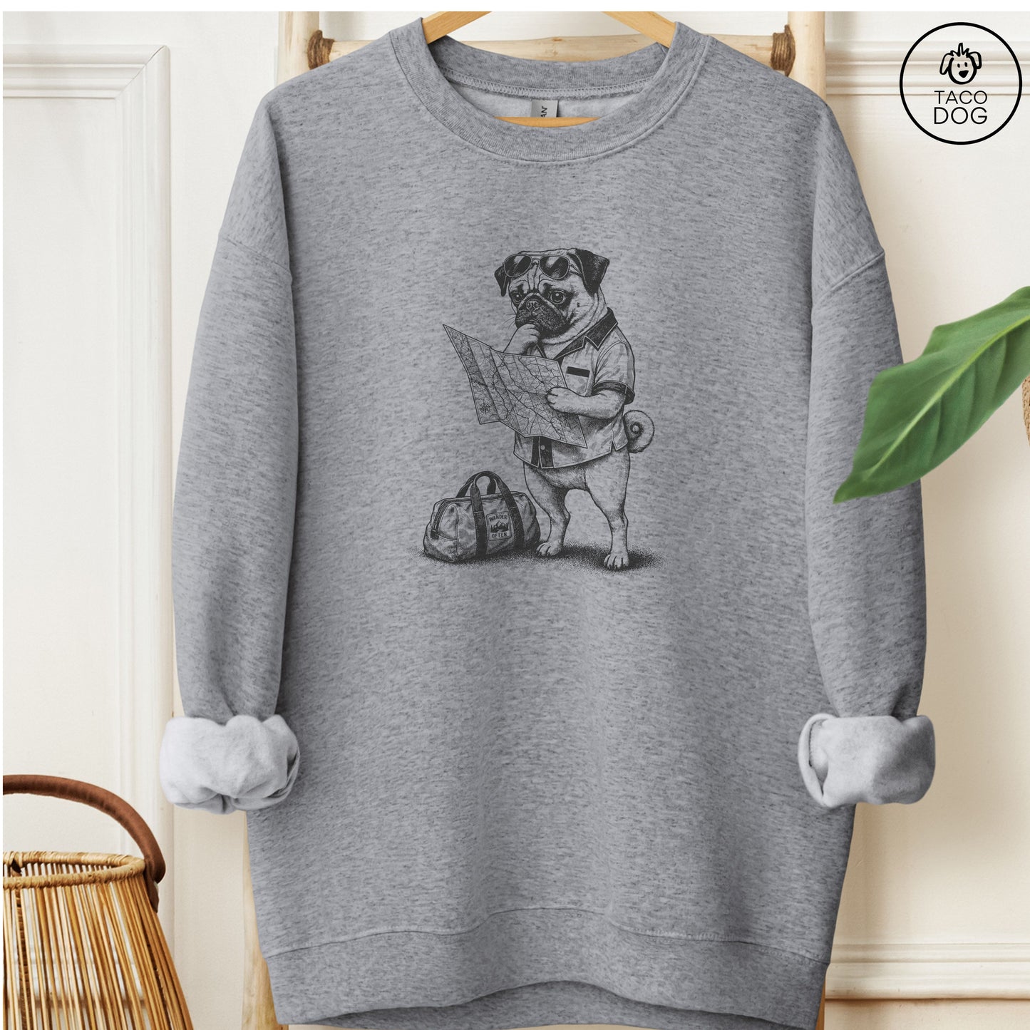 Pug Route 66 Sweatshirt Graphite Heather Taco-Dog