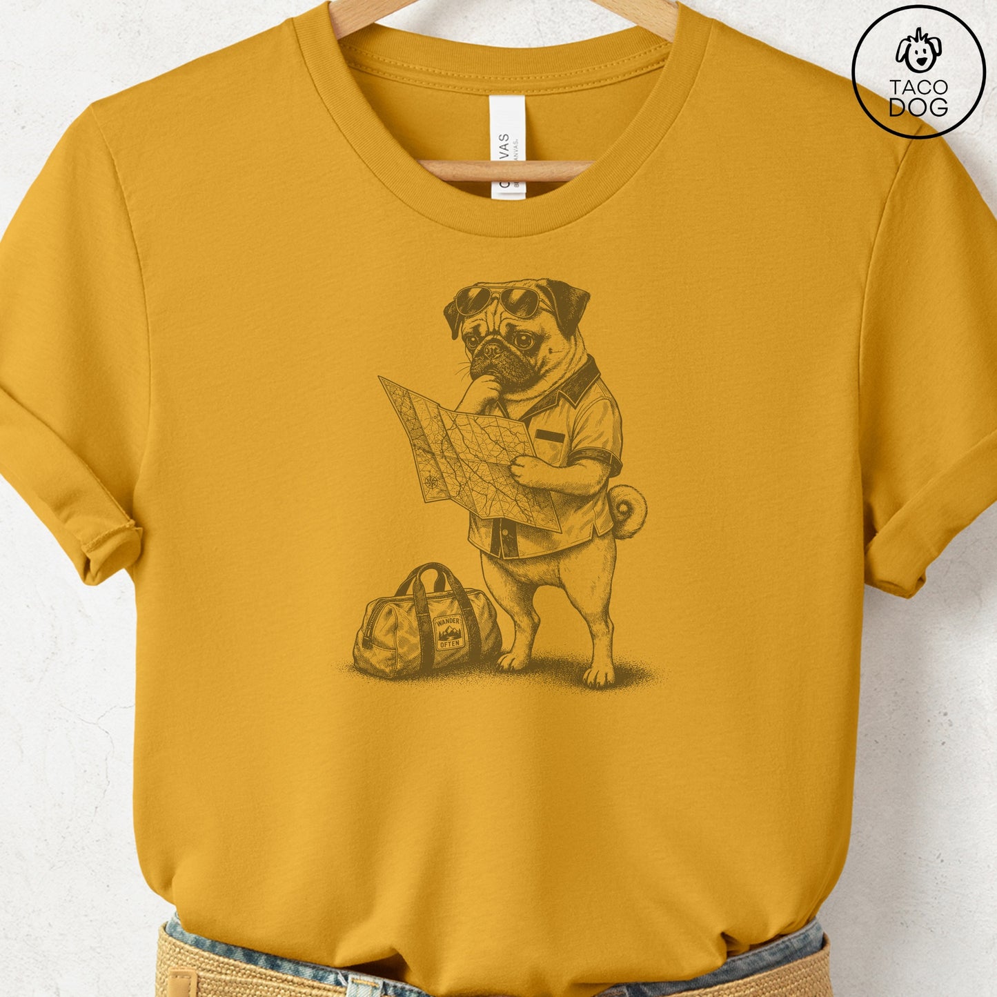 Pug Route 66 T-Shirt Mustard Taco-Dog