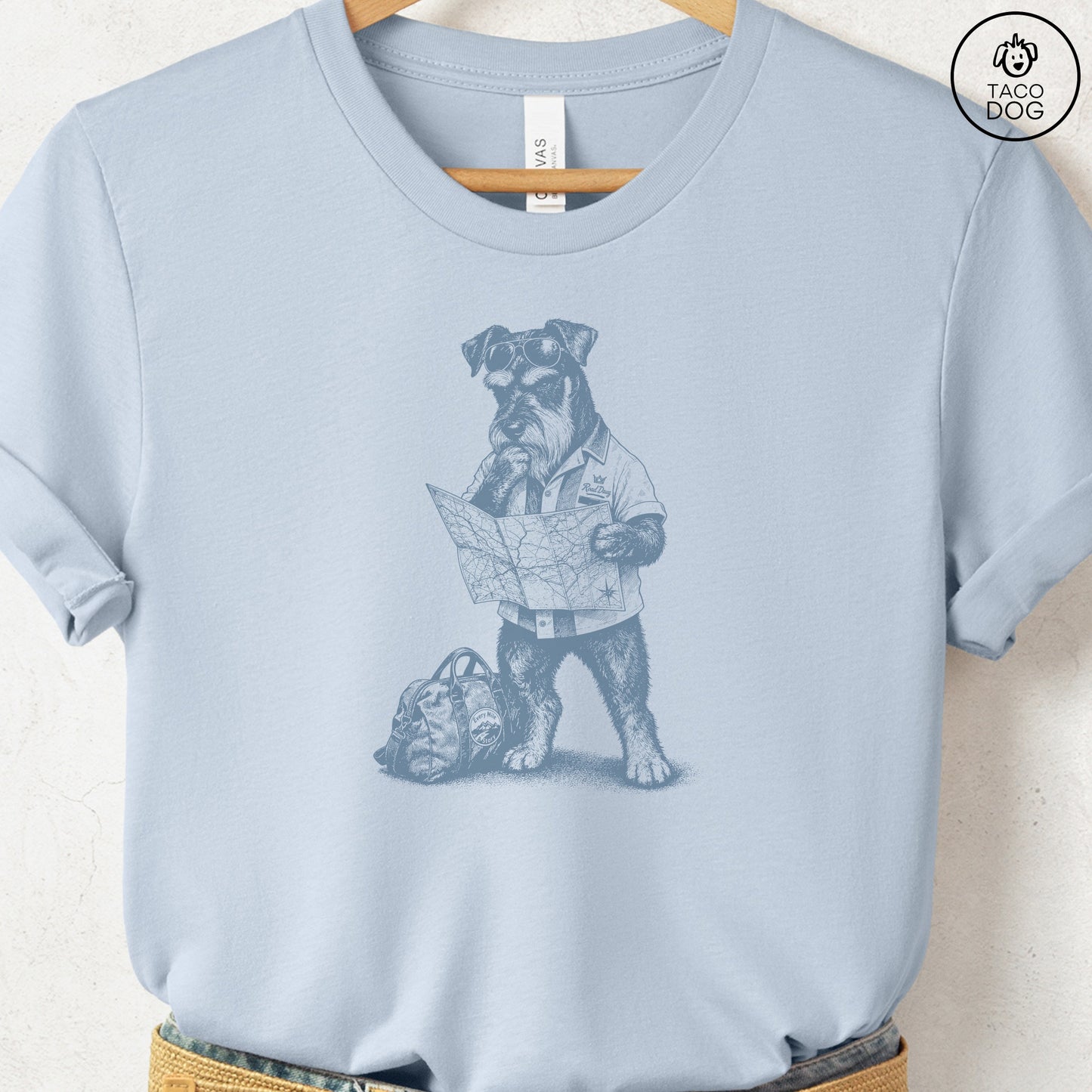 Schnauzer Route 66 T-Shirt Light Blue Taco-Dog
