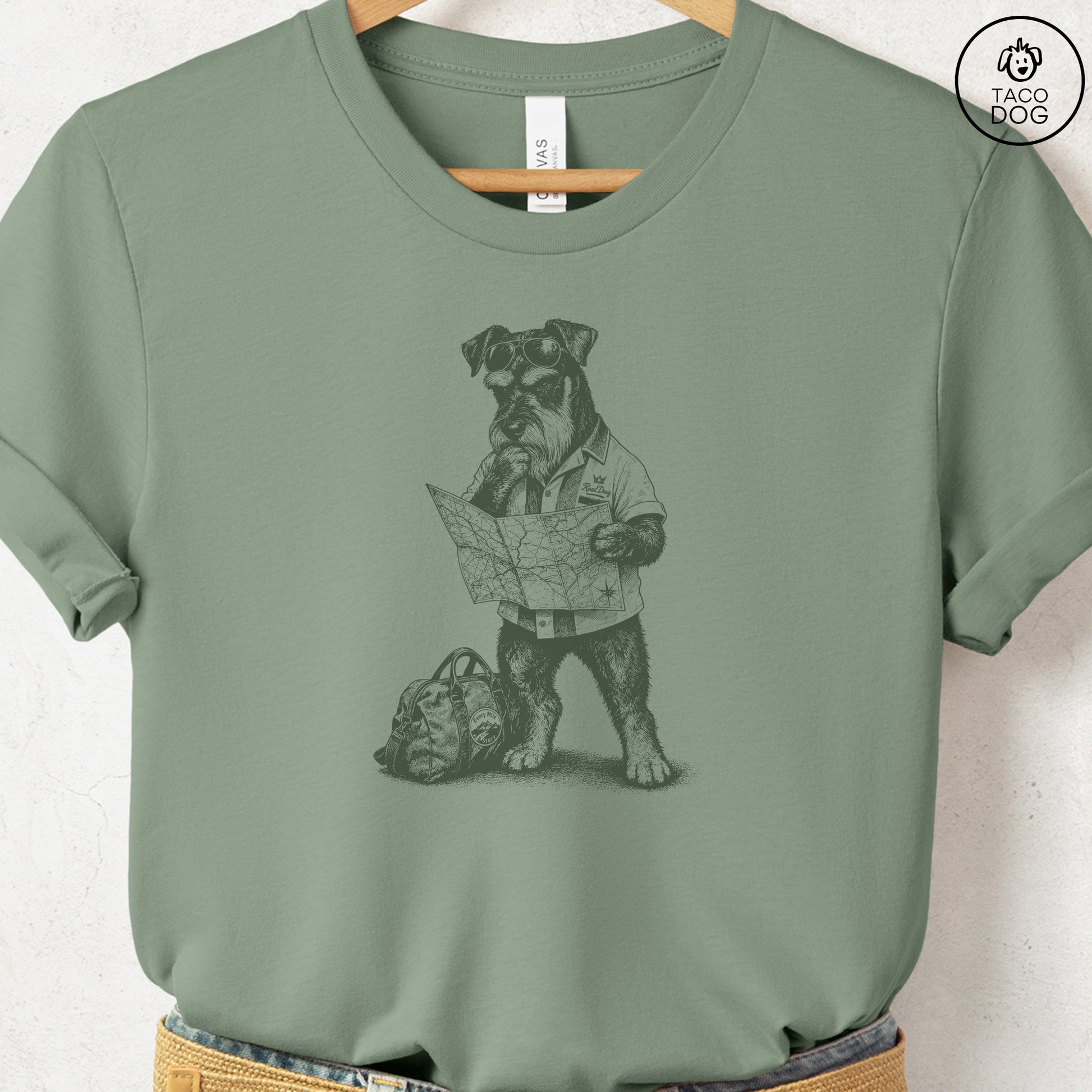 Schnauzer Route 66 T-Shirt Sage Taco-Dog
