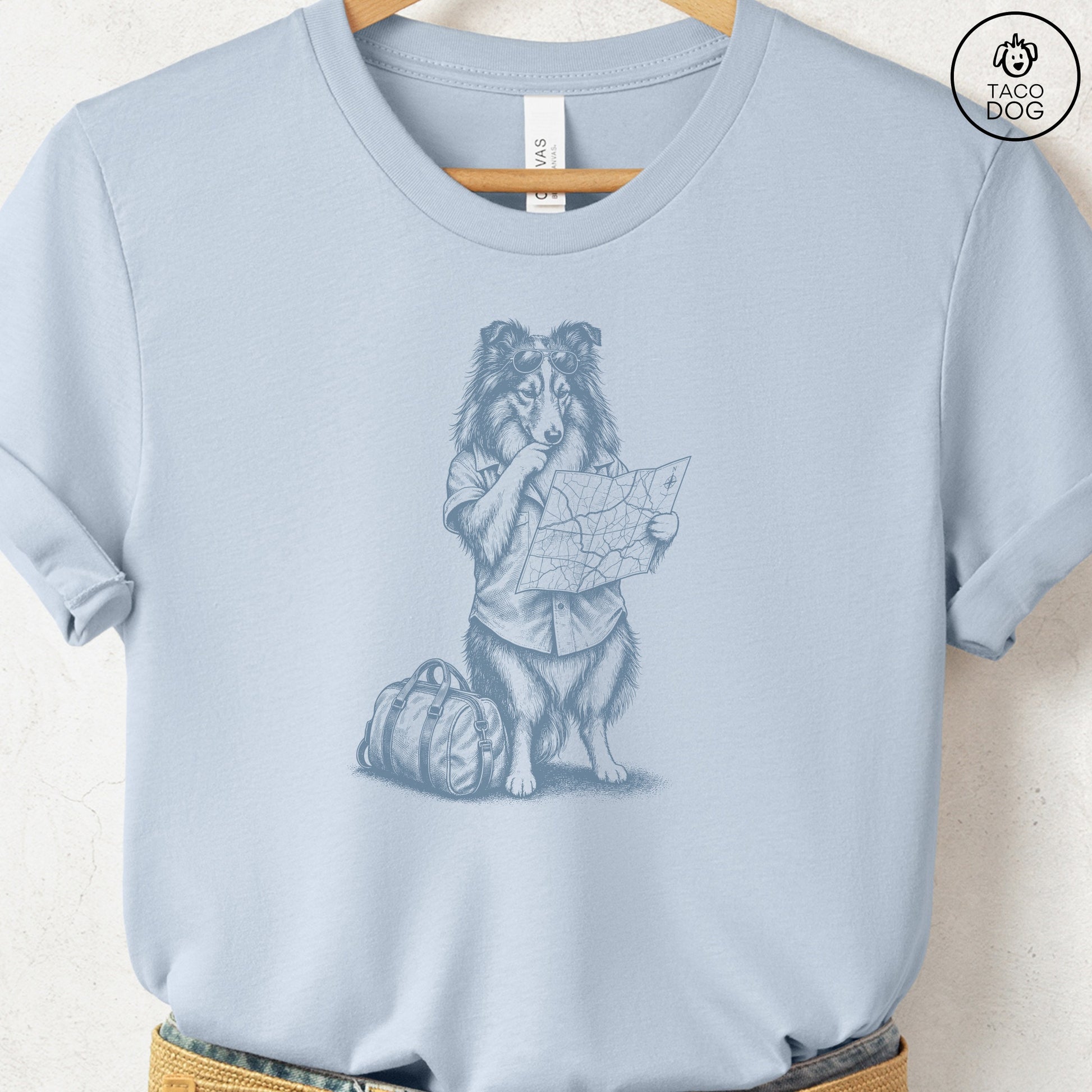 Shetland Sheepdog Route 66 T-Shirt Light Blue Taco-Dog