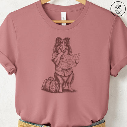 Shetland Sheepdog Route 66 T-Shirt Heather Mauve Taco-Dog