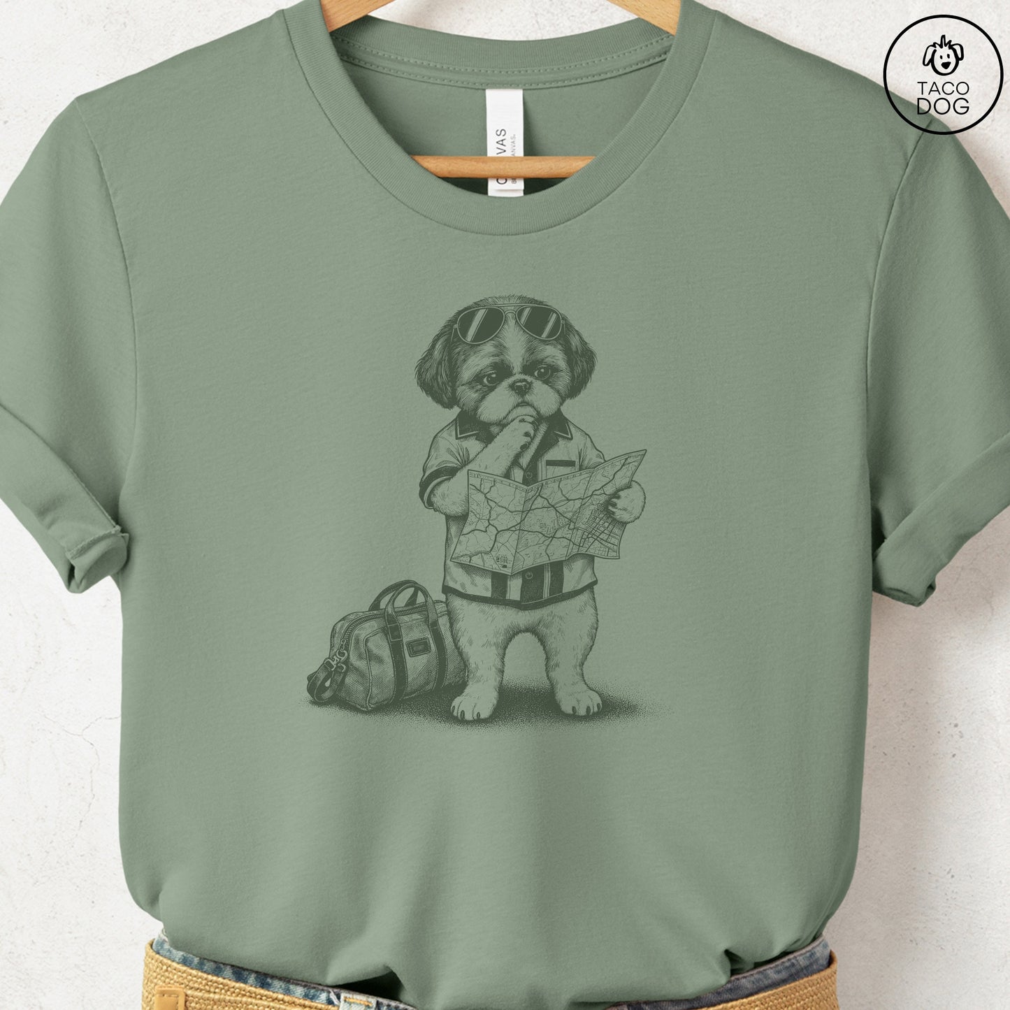 Shih Tzu Route 66 T-Shirt Sage Taco-Dog