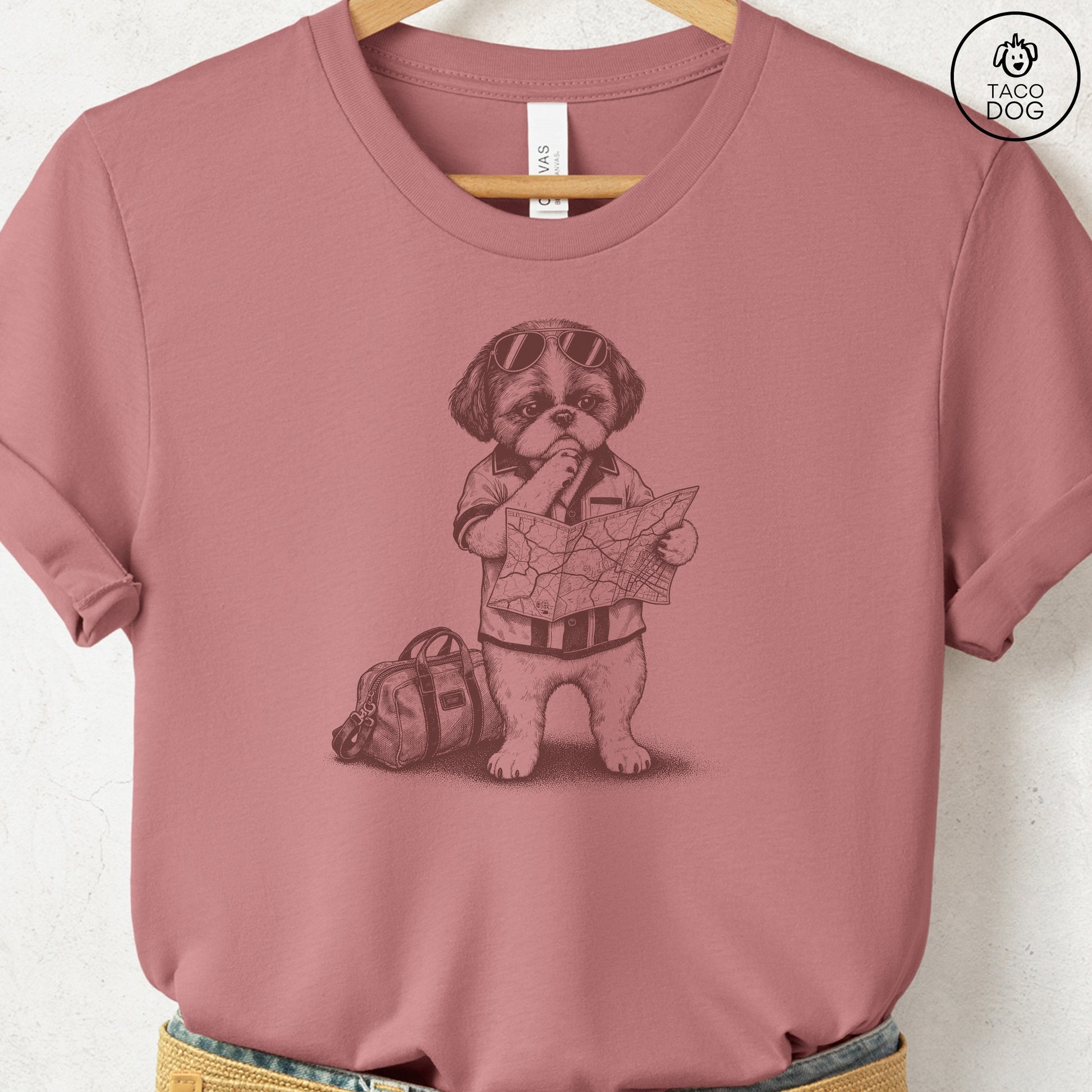 Shih Tzu Route 66 T-Shirt Heather Mauve Taco-Dog