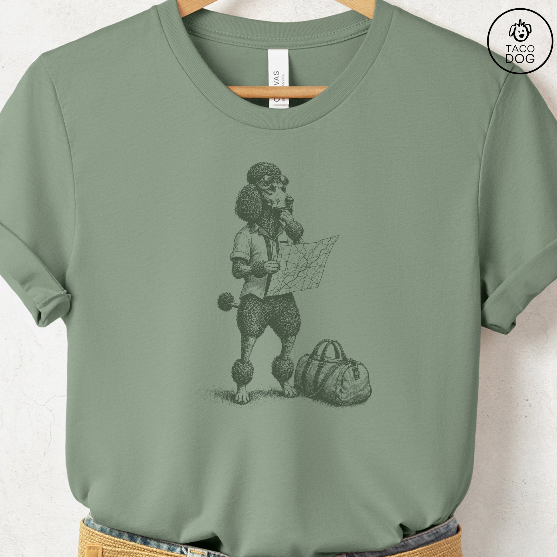 Poodle Route 66 T-Shirt Sage Taco-Dog