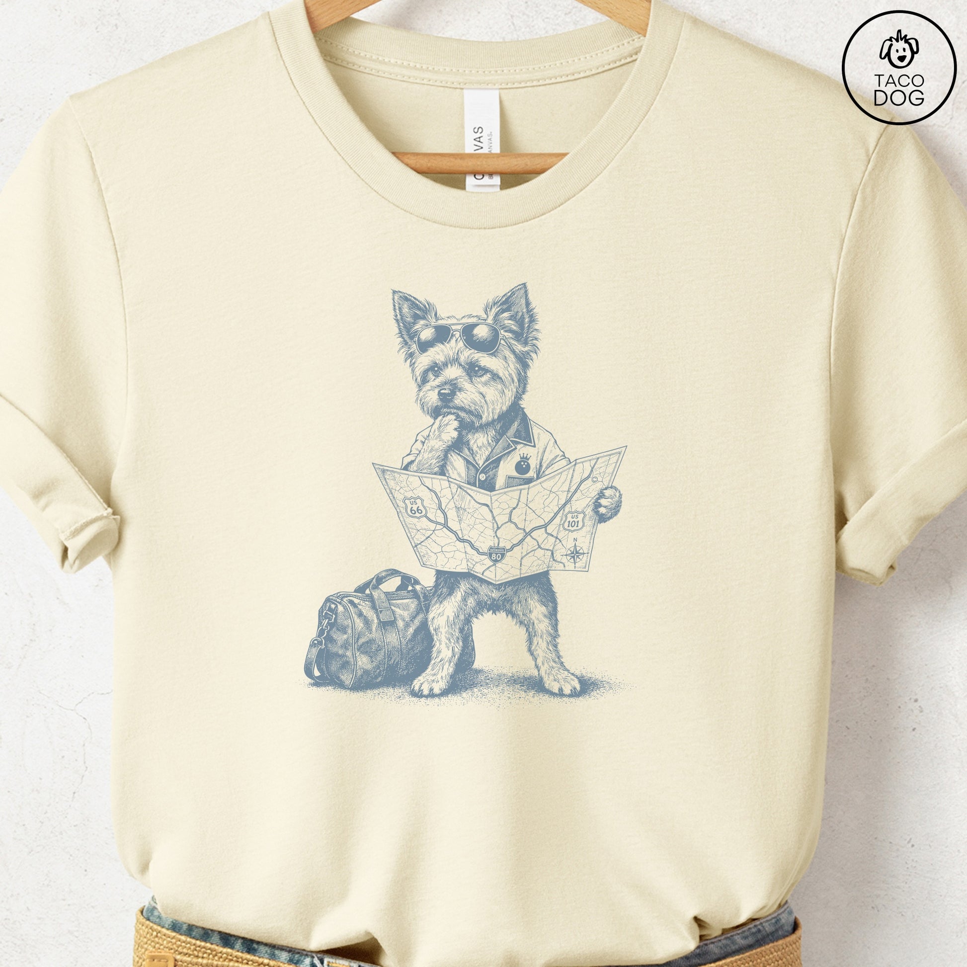 Yorkshire Terrier Yorkie Route 66 T-Shirt Natural Taco-Dog