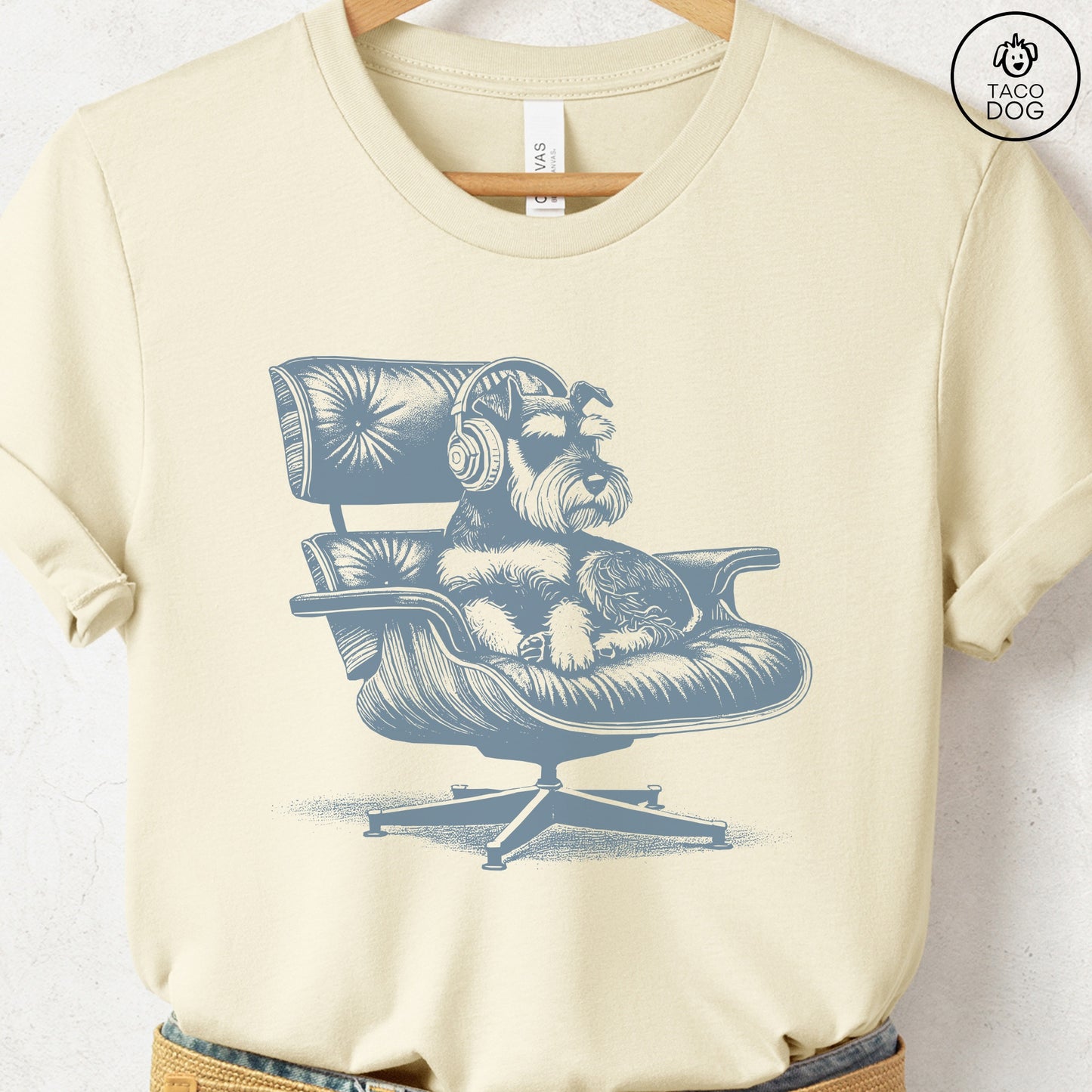 Schnauzer Eames Headphones T-Shirt Natural XS Taco-Dog