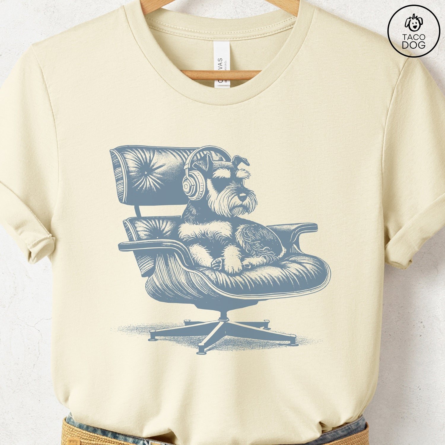 Schnauzer Eames Headphones T-Shirt Natural XS Taco-Dog