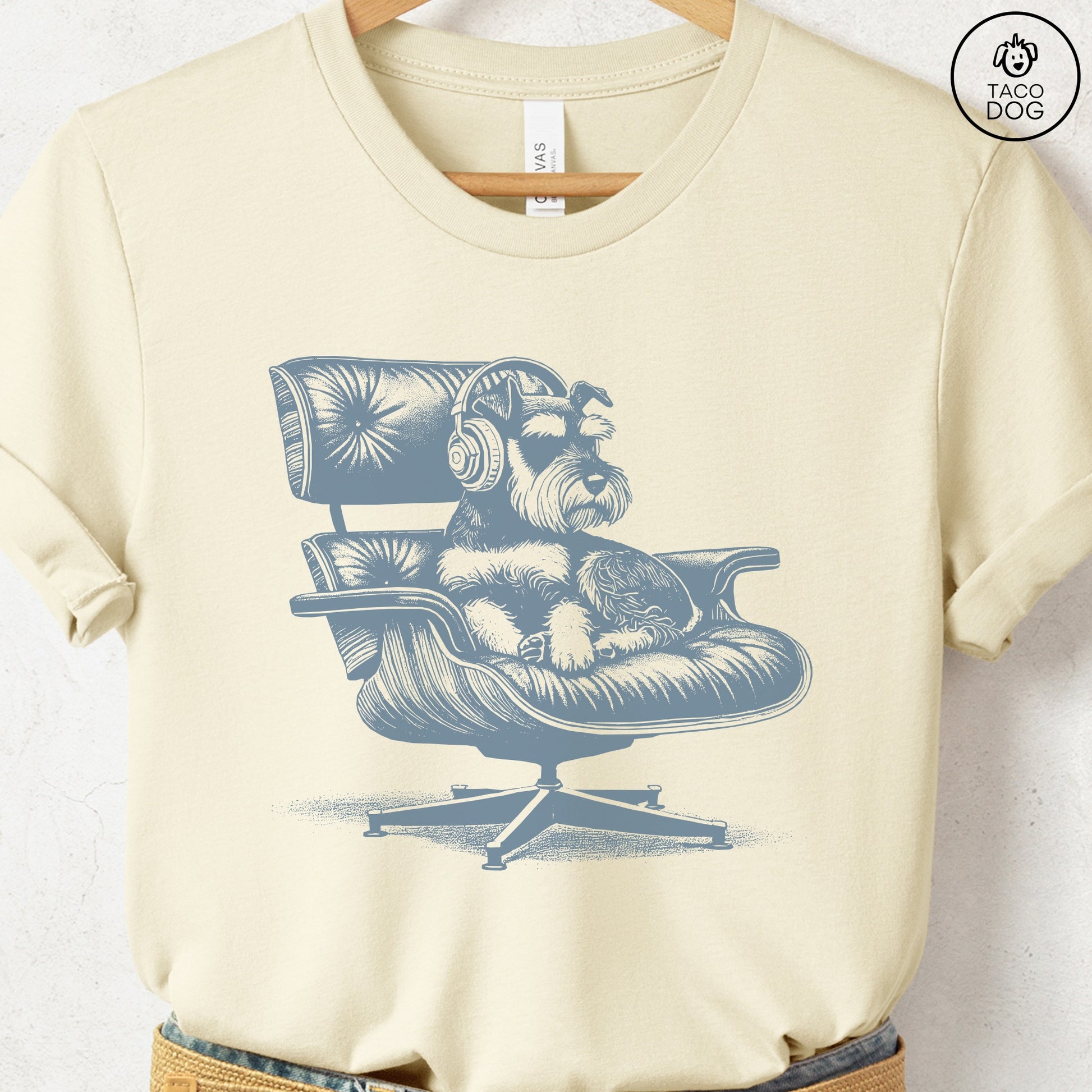 Schnauzer Eames Headphones T-Shirt Natural XS Taco-Dog