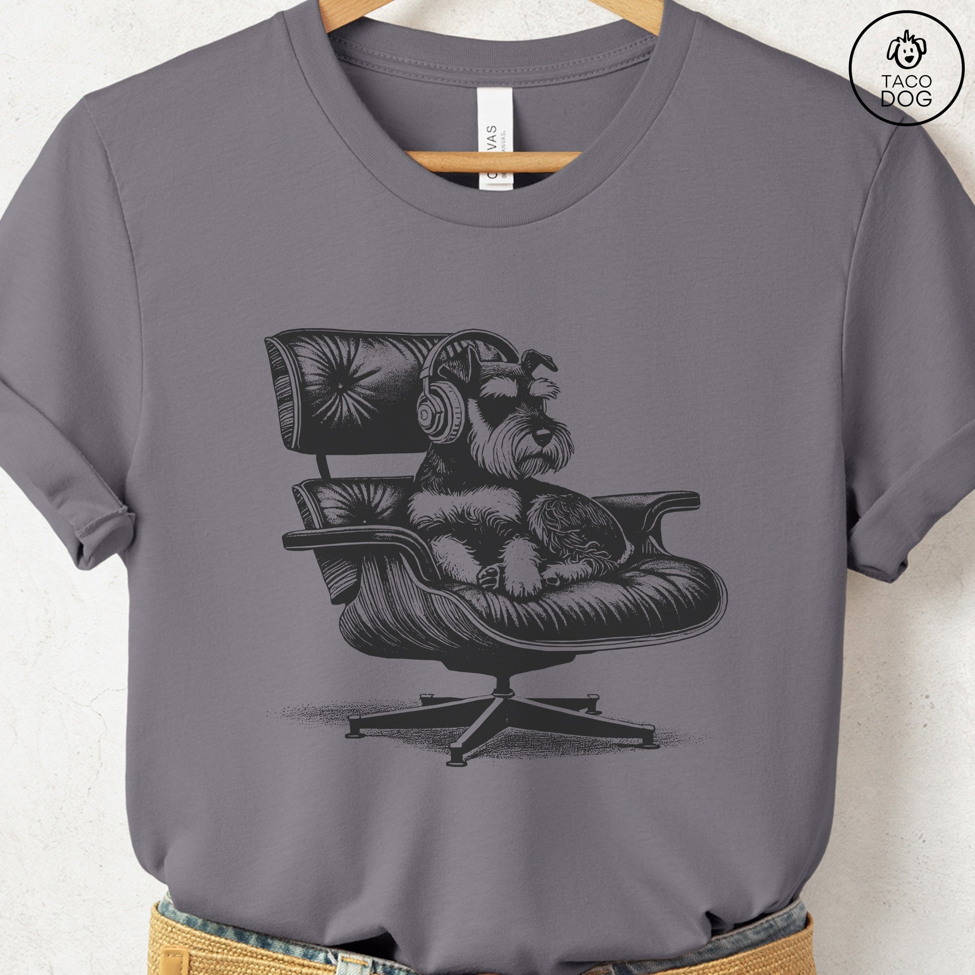 Schnauzer Eames Headphones T-Shirt Storm XS Taco-Dog