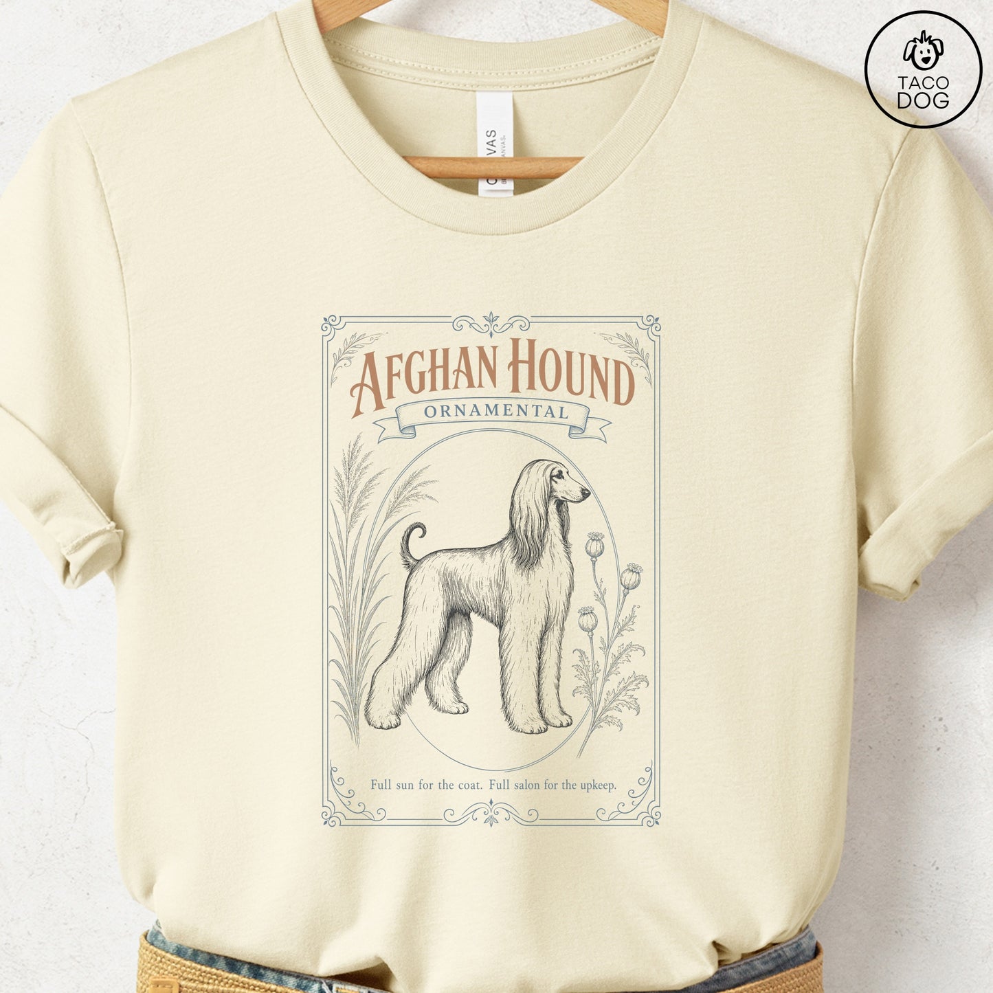 Afghan Hound Ornamental Seed Packet T-Shirt Natural S Taco-Dog