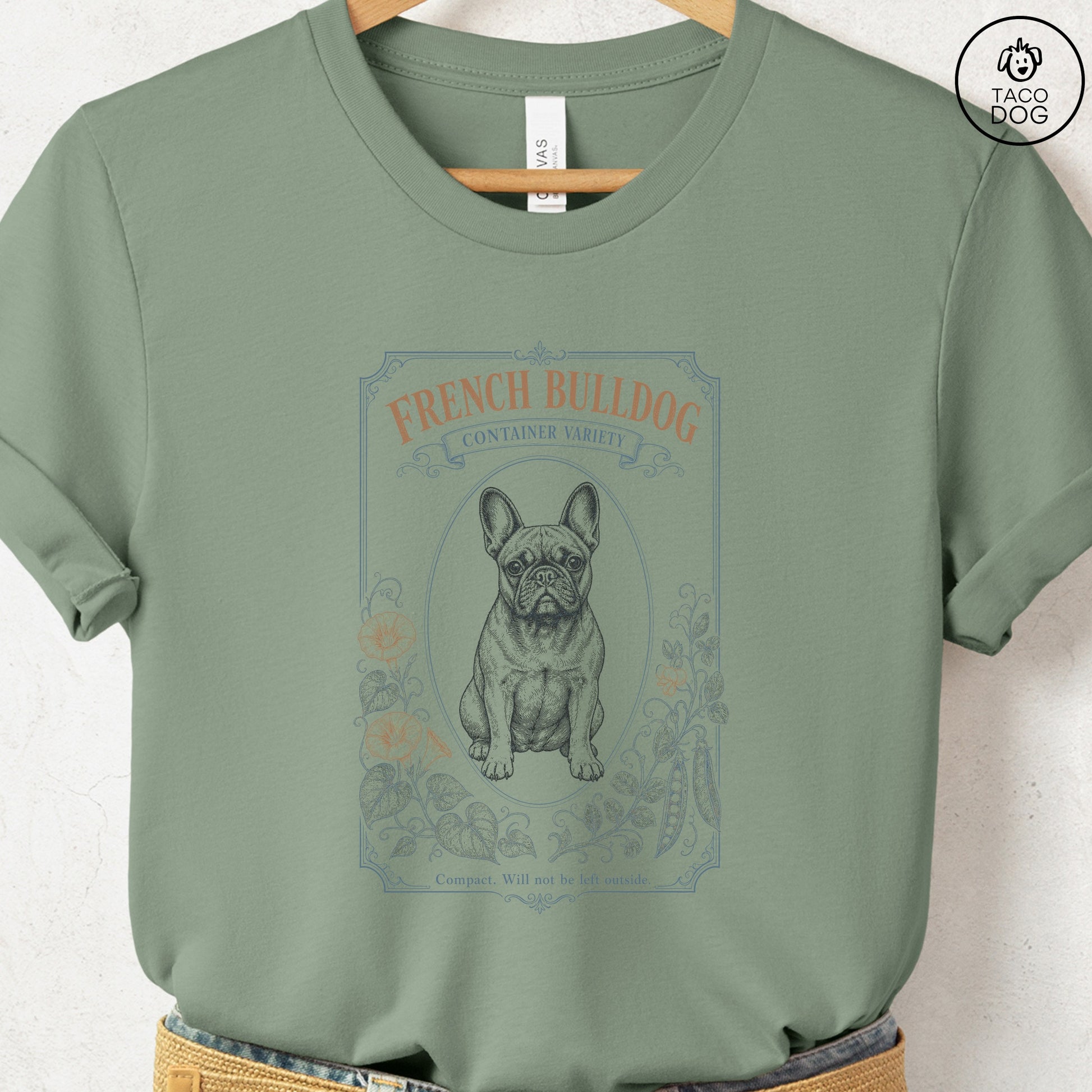 French Bulldog Container Variety Seed Packet T-Shirt Sage S Taco-Dog