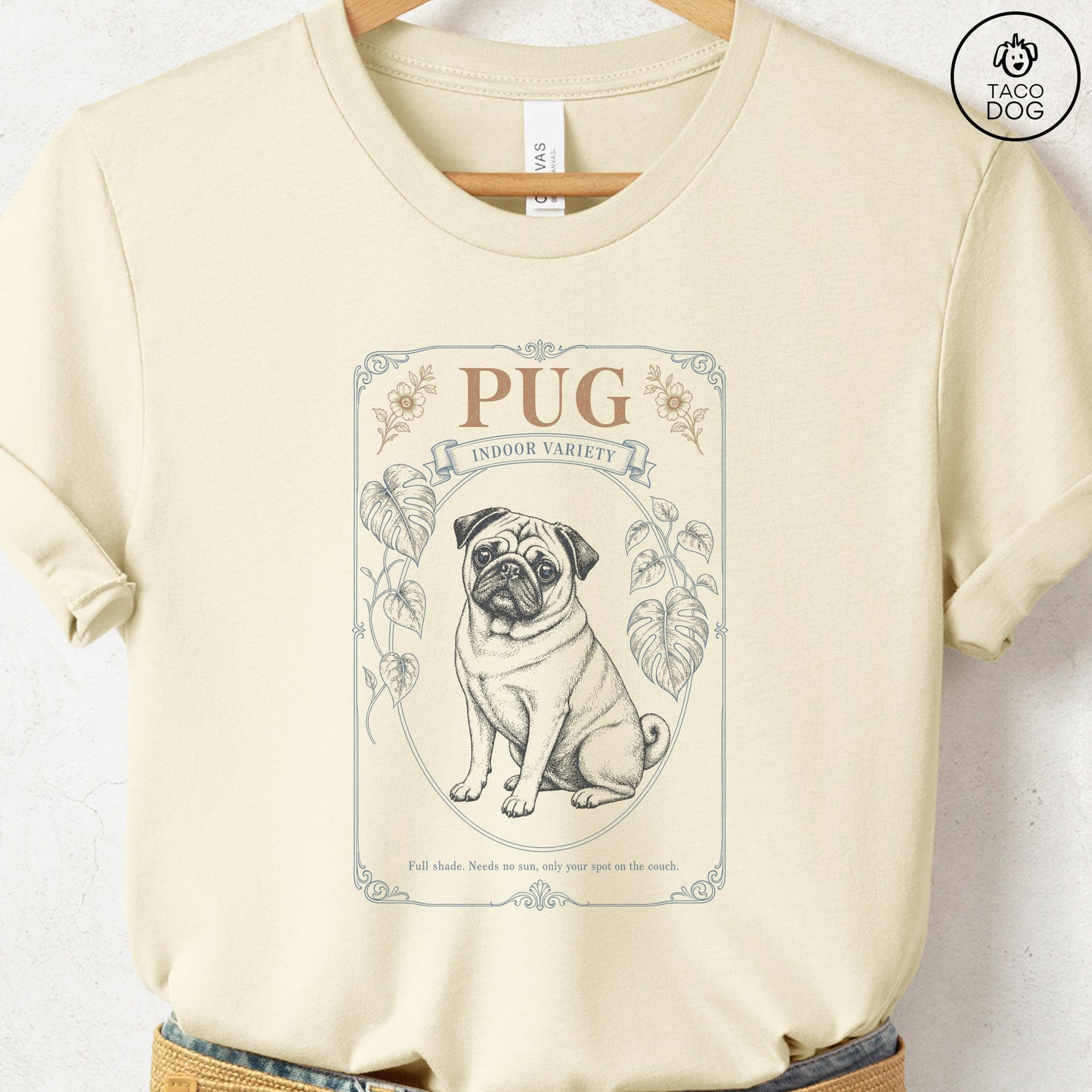 Pug Indoor Variety Seed Packet T-Shirt Natural S Taco-Dog