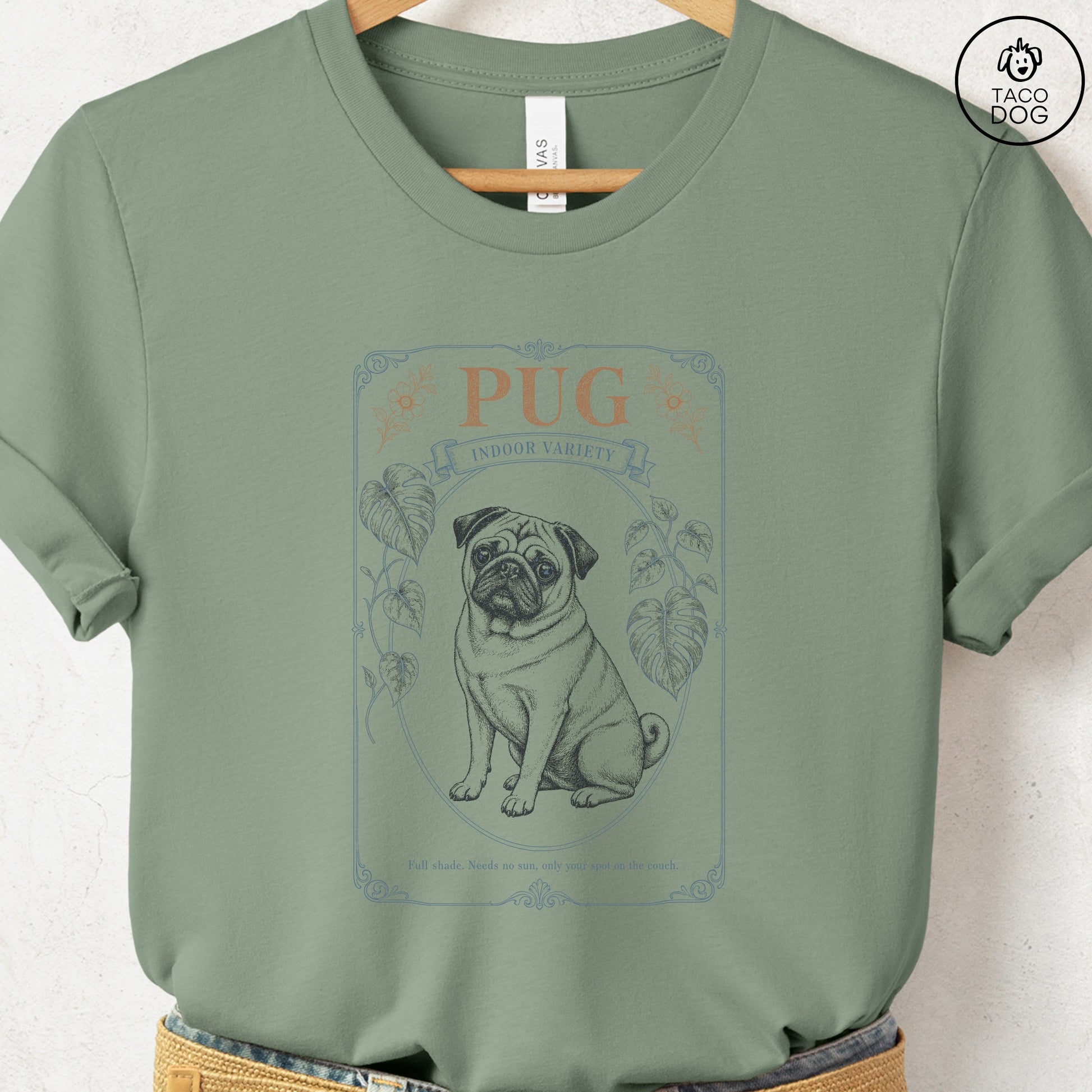 Pug Indoor Variety Seed Packet T-Shirt Sage S Taco-Dog
