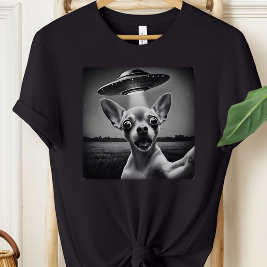 Chihuahua UFO Selfie T-Shirt Black Taco-Dog