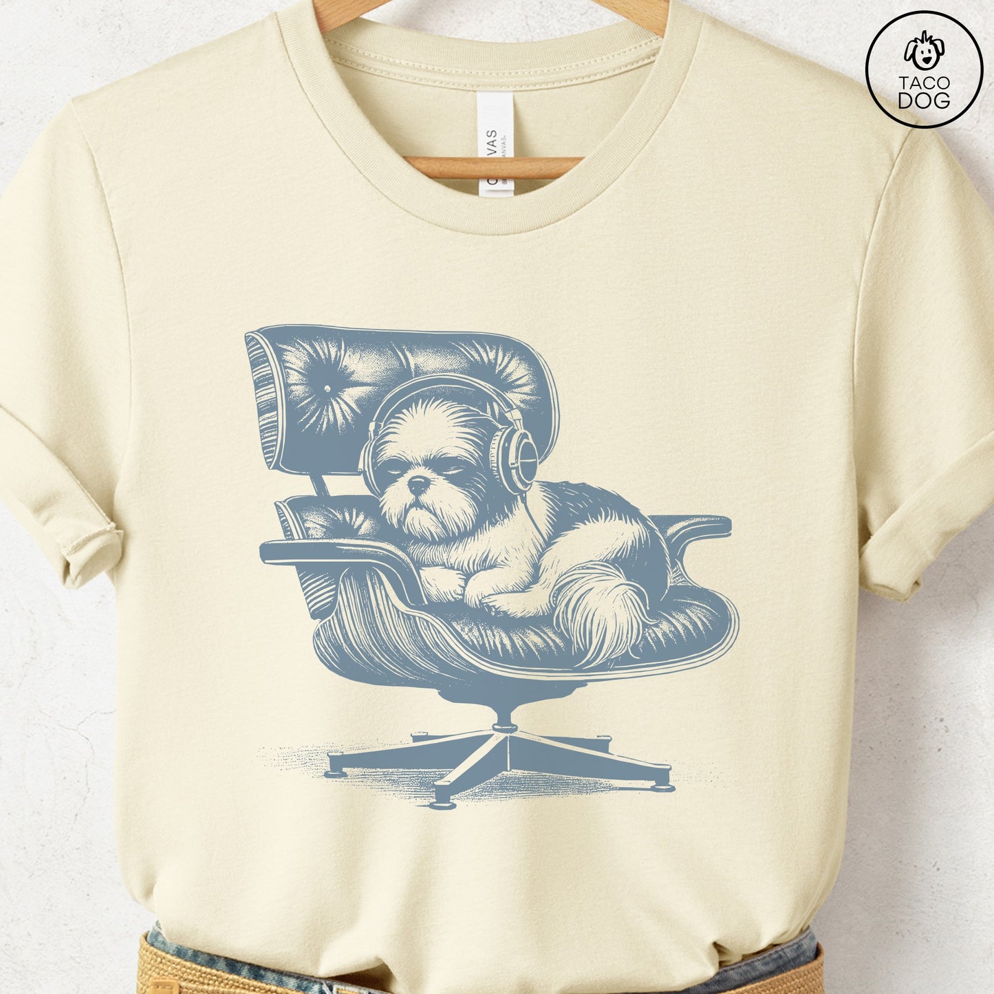 Shih Tzu Eames Headphones T-Shirt Natural XS Taco-Dog