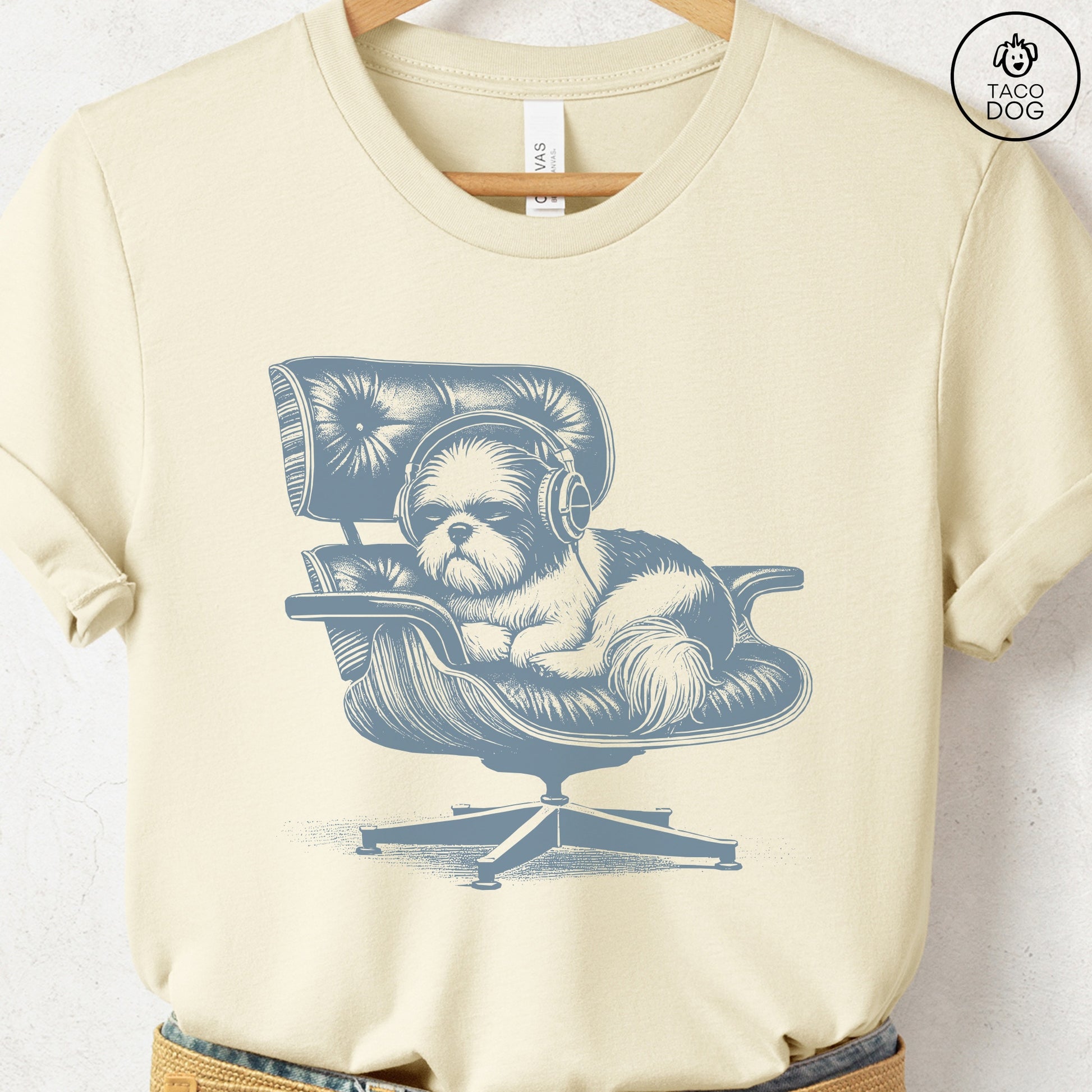 Shih Tzu Eames Headphones T-Shirt Natural XS Taco-Dog