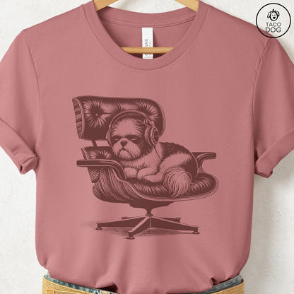Shih Tzu Eames Headphones T-Shirt Heather Mauve XS Taco-Dog