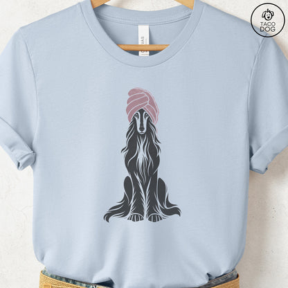 Afghan Hound Spa Linocut Tee Light Blue S Taco-Dog